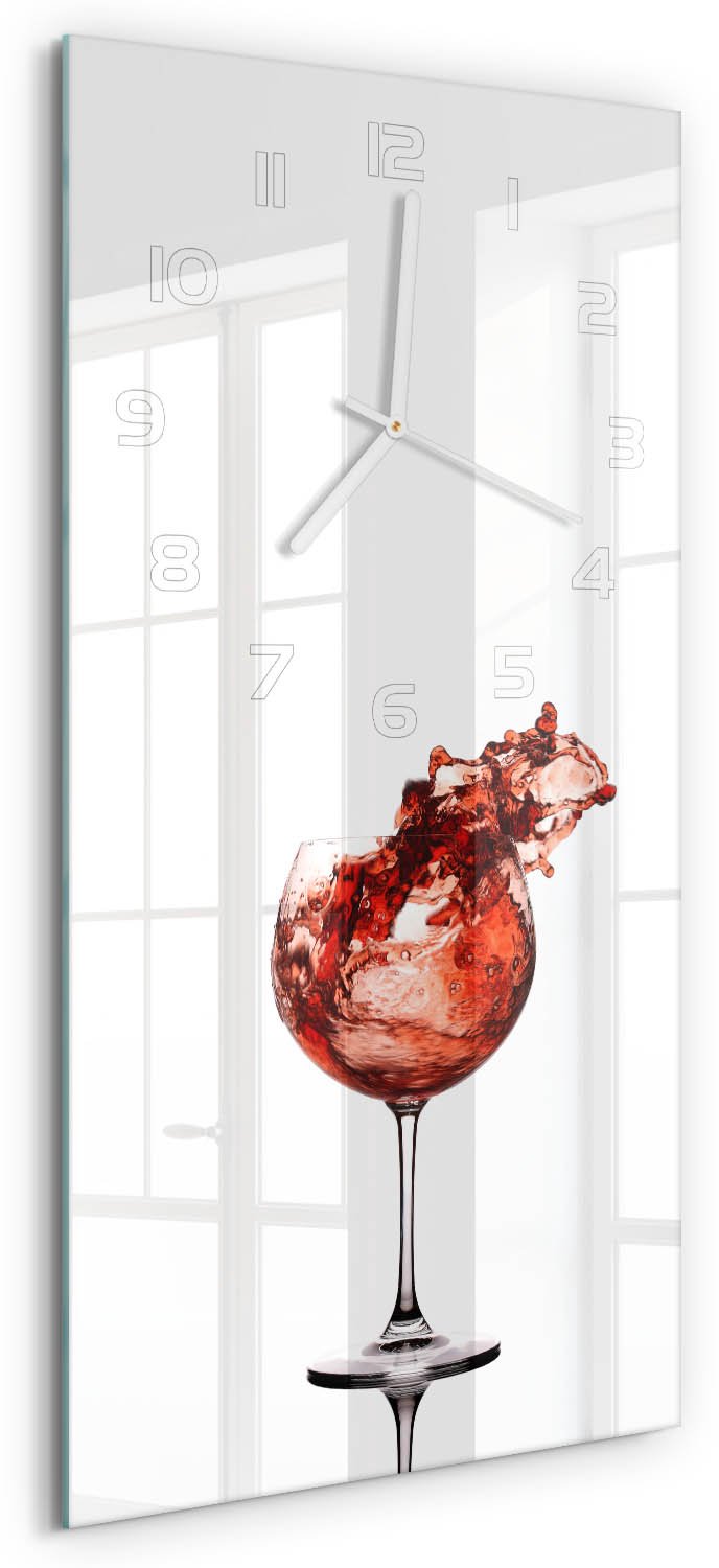 Tulup Wandklok - Een glas wijn Glazen Wandklok Design - 30x60 cm - Rood Klok Glas Met Opdruk - Witte handen - Rechthoekige Klok - Wandklok Glas Met Motief - Decoratieve Glazen Klok