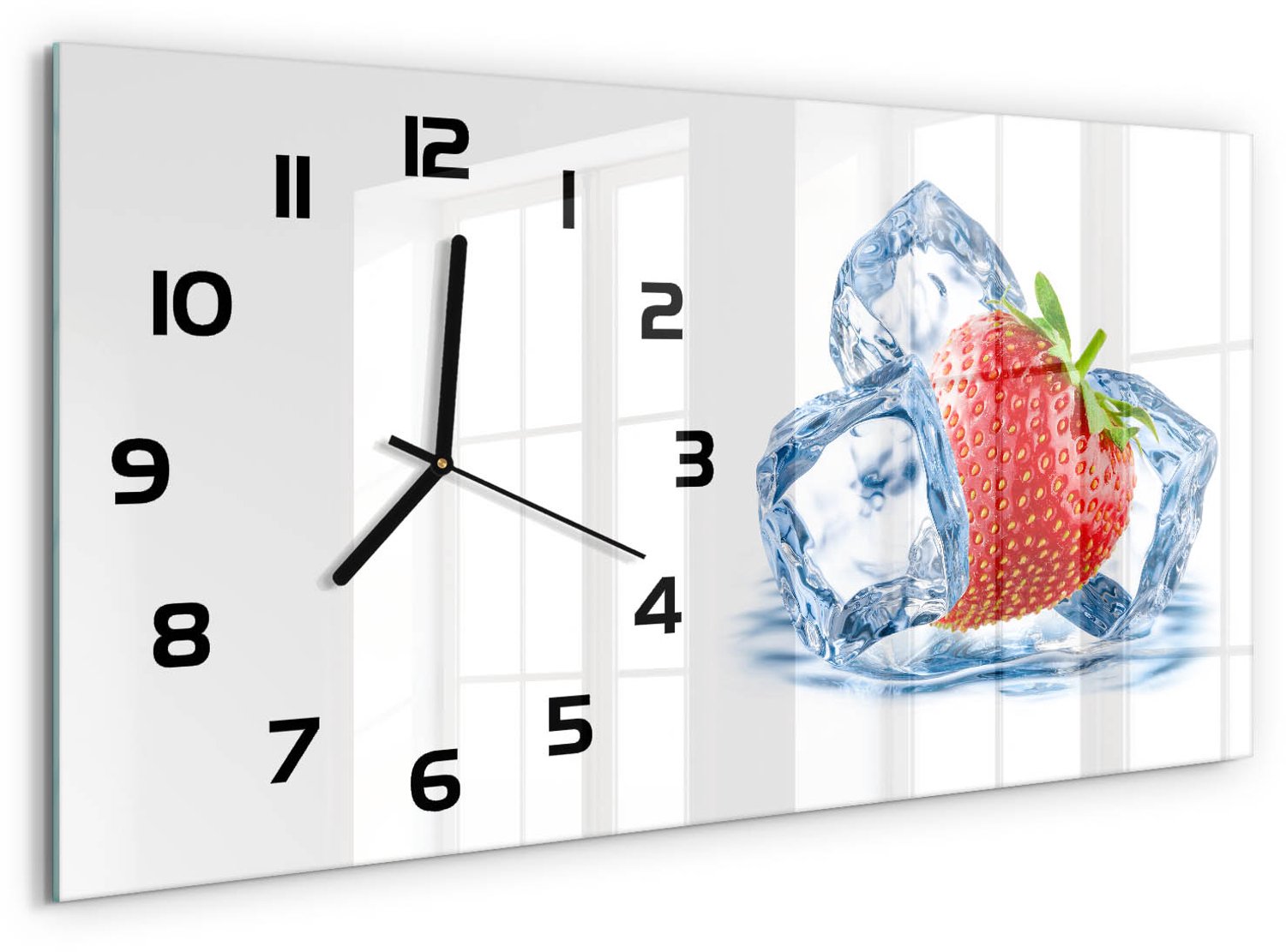TULUP Wandklok - Aardbei met ijs Moderne Wandklok Glas - 60x30 cm - Rood Wandklok Glas Decoratie - Zwarte handen - Rechthoekige Klok - Glazen Wandklok Design - Klok Glas Met Opdruk