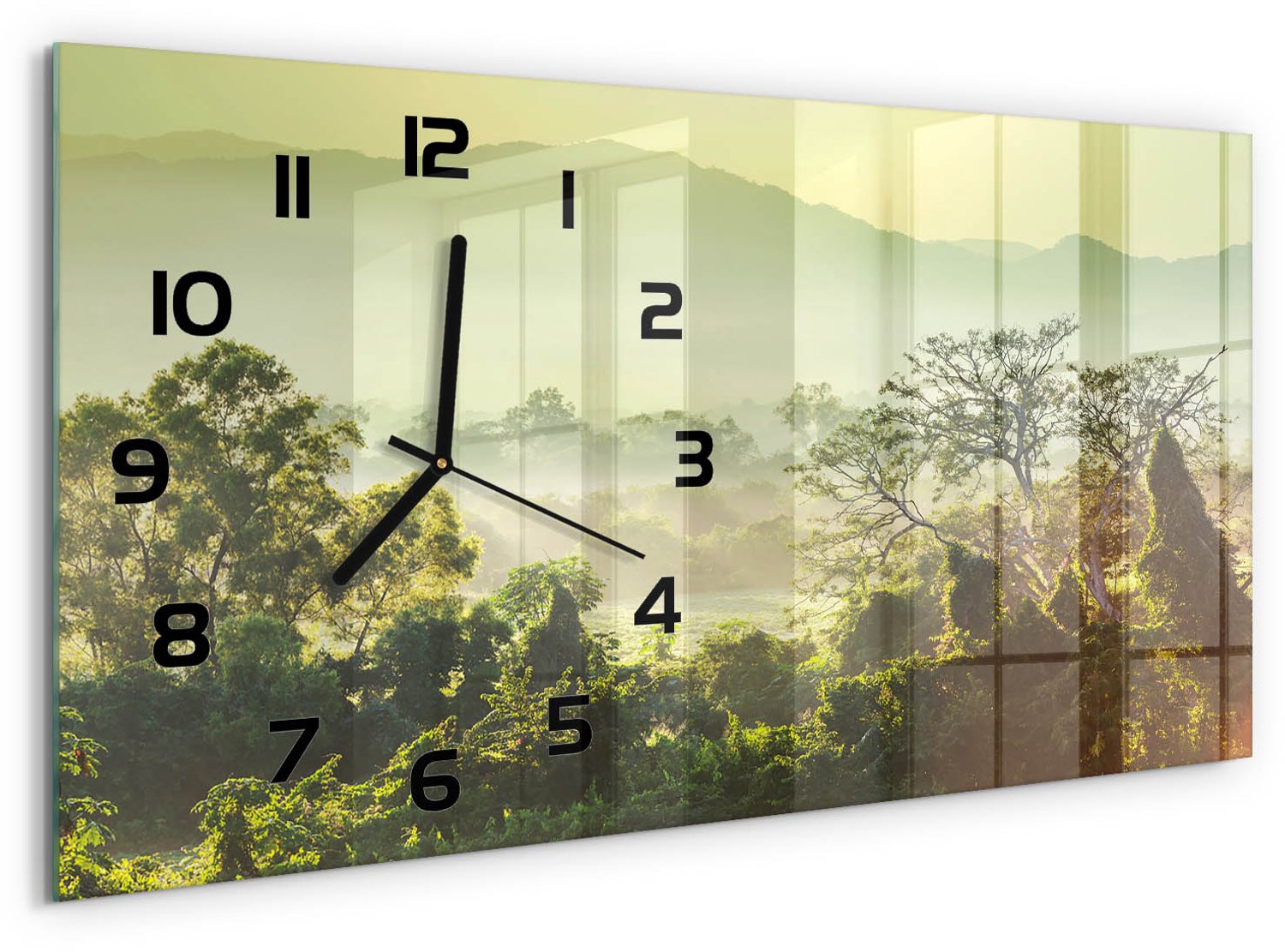 TULUP Wandklok - jungle Glazen Klok Met Print - 60x30 cm - Groente Wandklok Glas Met Motief - Zwarte handen - Rechthoekige Klok - Wandklok Glas Decoratie - Gekleurde Glazen Klok