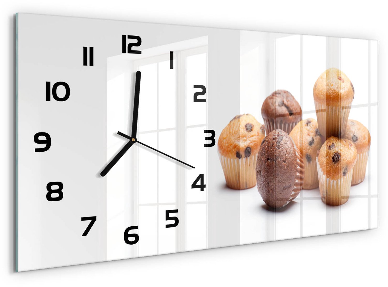 TULUP Wandklok - Cupcakes Klok Glas Met Opdruk - 60x30 cm - Bruin Moderne Wandklok Glas - Zwarte handen - Rechthoekige Klok - Decoratieve Glazen Klok - Glazen Wandklok Design