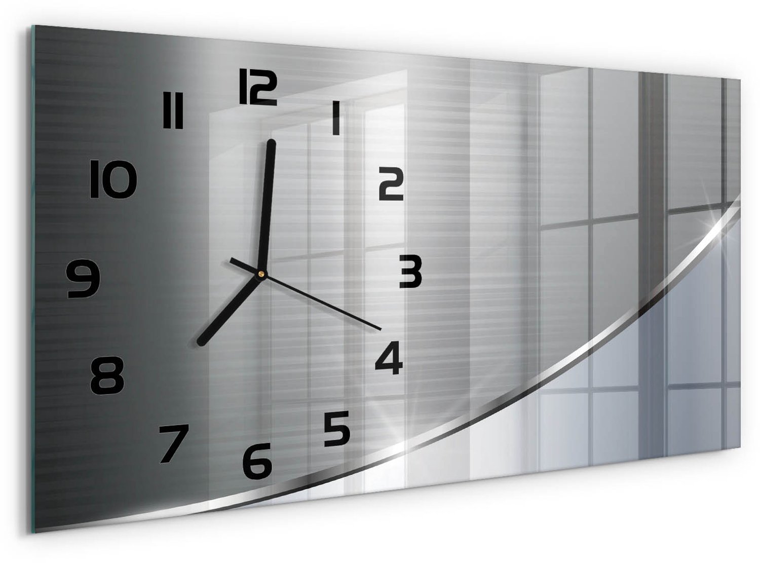 TULUP Wandklok - Metaalabstractie Wandklok Glas Met Motief - 60x30 cm - Zilver Decoratieve Glazen Klok - Zwarte handen - Rechthoekige Klok - Gekleurde Glazen Klok - Glazen Klok Met Print
