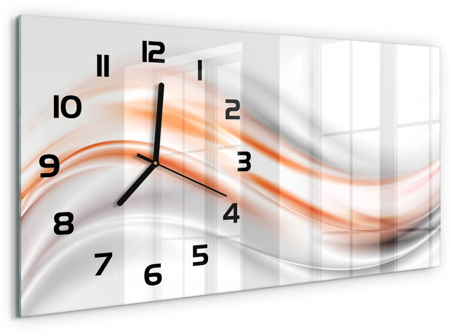 TULUP Wandklok - Golfabstractie Wandklok Glas Met Motief - 60x30 cm - Oranje Decoratieve Glazen Klok - Zwarte handen - Rechthoekige Klok - Gekleurde Glazen Klok - Glazen Klok Met Print