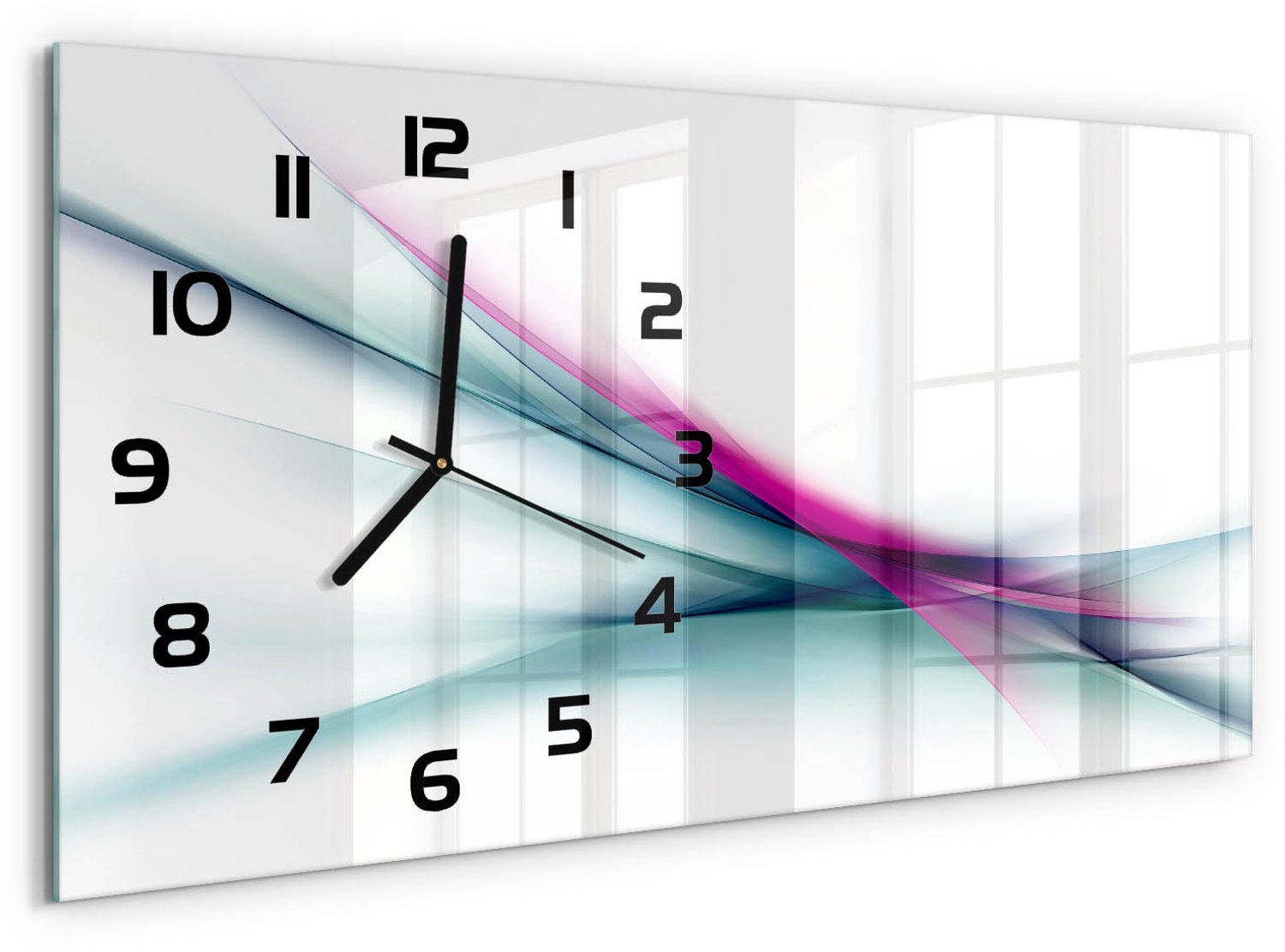 TULUP Wandklok - Golfabstractie Moderne Wandklok Glas - 60x30 cm - Veelkleurig Wandklok Glas Decoratie - Zwarte handen - Rechthoekige Klok - Glazen Wandklok Design - Klok Glas Met Opdruk