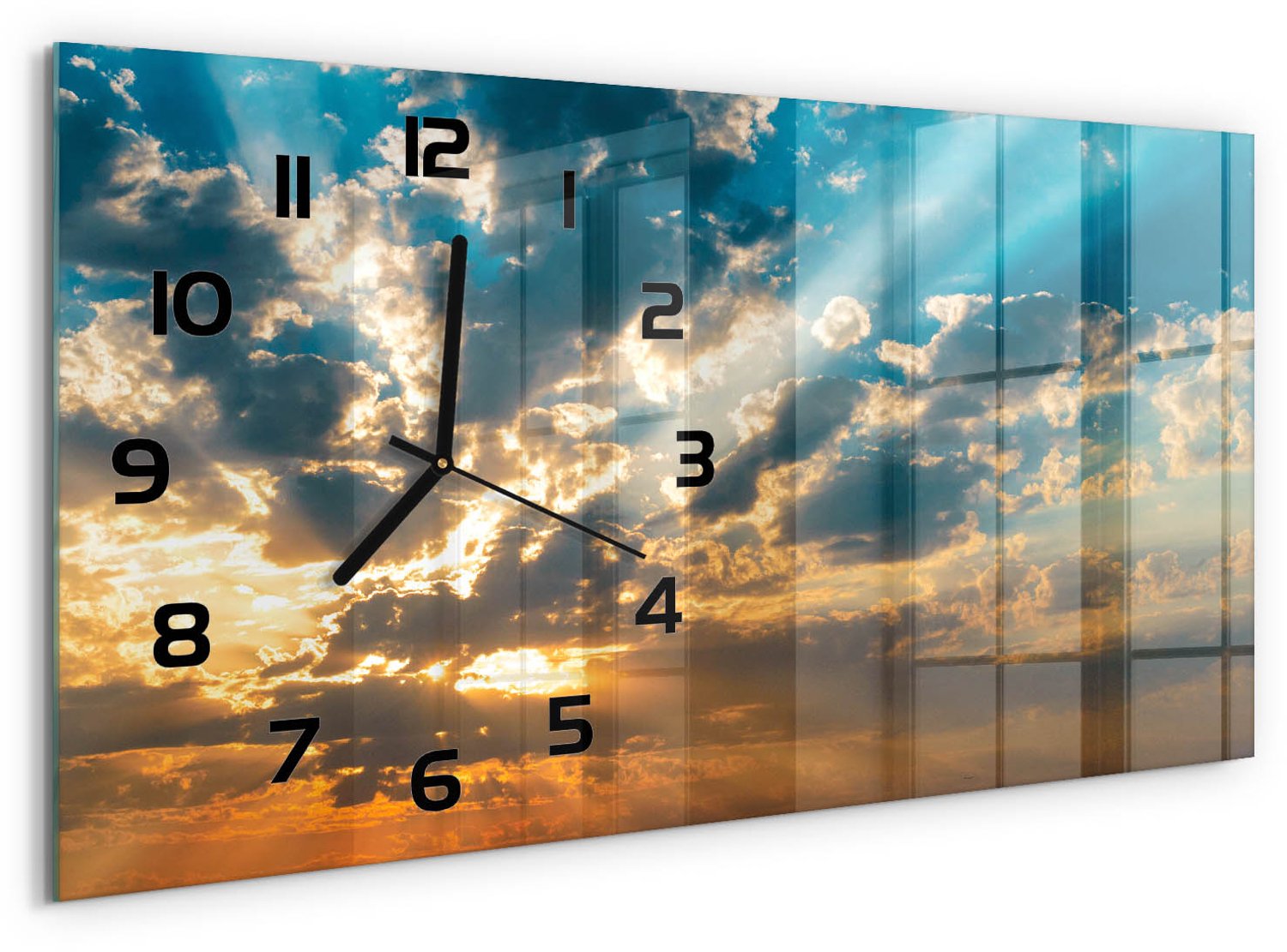 TULUP Wandklok - Hemel bij zonsondergang Gekleurde Glazen Klok - 60x30 cm - Veelkleurig Glazen Klok Met Print - Zwarte handen - Rechthoekige Klok - Moderne Wandklok Glas - Wandklok Glas Decoratie