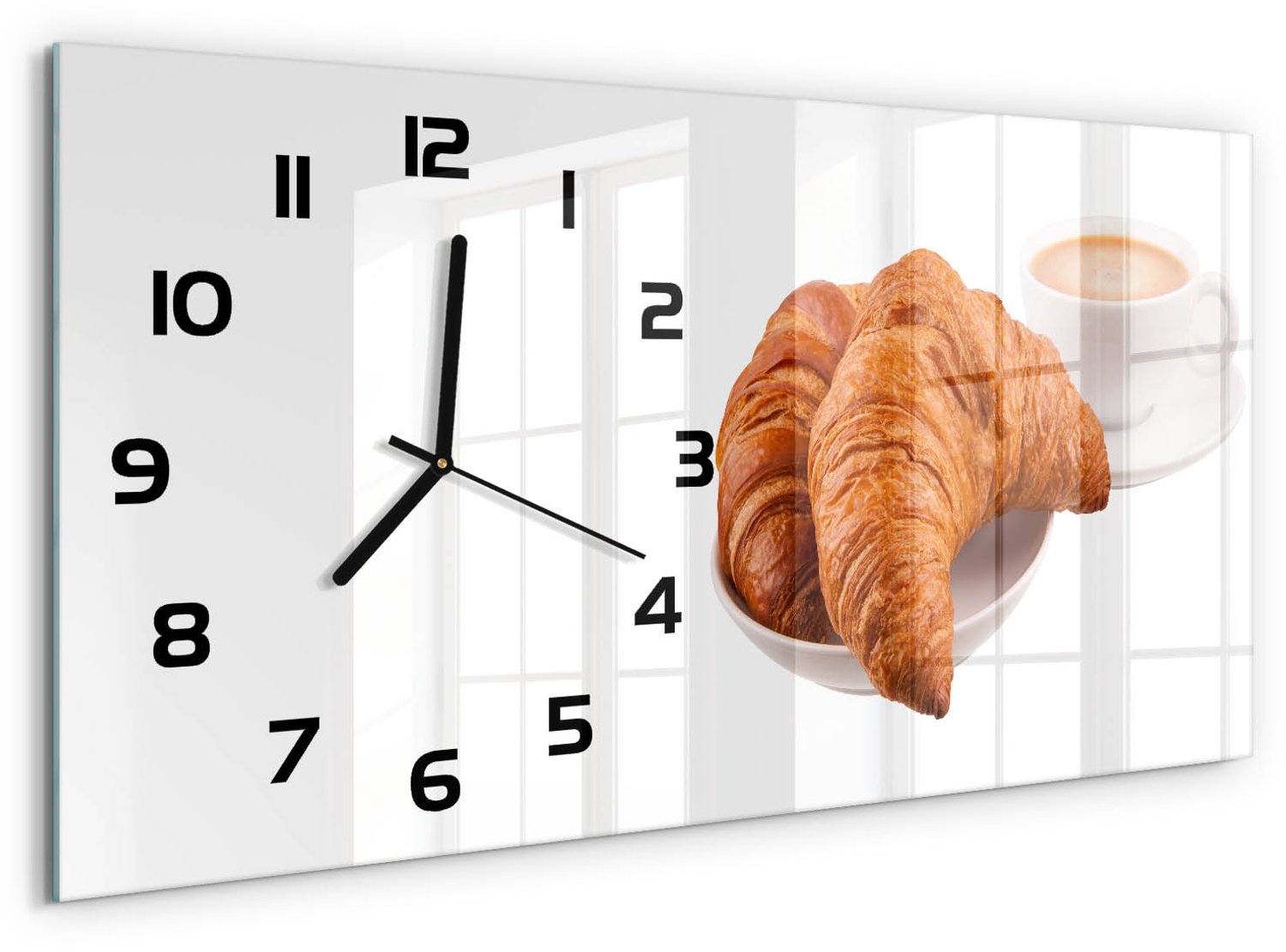 TULUP Wandklok - Ontbijt Wandklok Glas Met Motief - 60x30 cm - Bruin Decoratieve Glazen Klok - Zwarte handen - Rechthoekige Klok - Gekleurde Glazen Klok - Glazen Klok Met Print