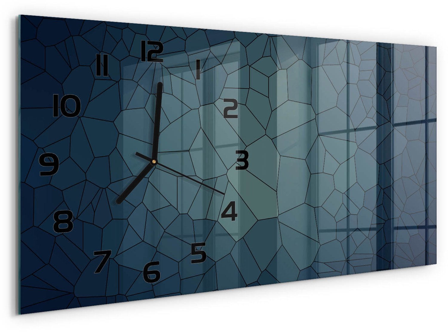 TULUP Wandklok - Abstracte achtergrond Moderne Wandklok Glas - 60x30 cm - Blauw Wandklok Glas Decoratie - Zwarte handen - Rechthoekige Klok - Glazen Wandklok Design - Klok Glas Met Opdruk