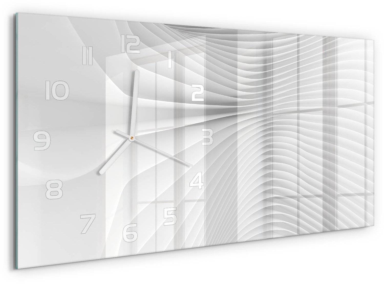 TULUP Wandklok - Lijnen van abstractie Klok Glas Met Opdruk - 60x30 cm - Wit Moderne Wandklok Glas - Witte handen - Rechthoekige Klok - Decoratieve Glazen Klok - Glazen Wandklok Design