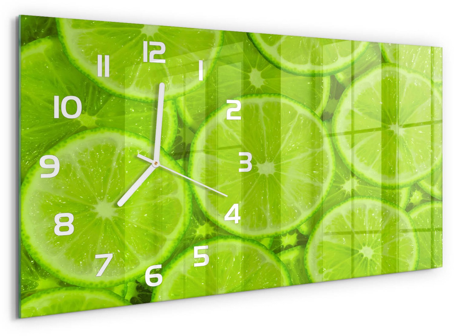 TULUP Wandklok - Limoenen Moderne Wandklok Glas - 60x30 cm - Groente Wandklok Glas Decoratie - Witte handen - Rechthoekige Klok - Glazen Wandklok Design - Klok Glas Met Opdruk