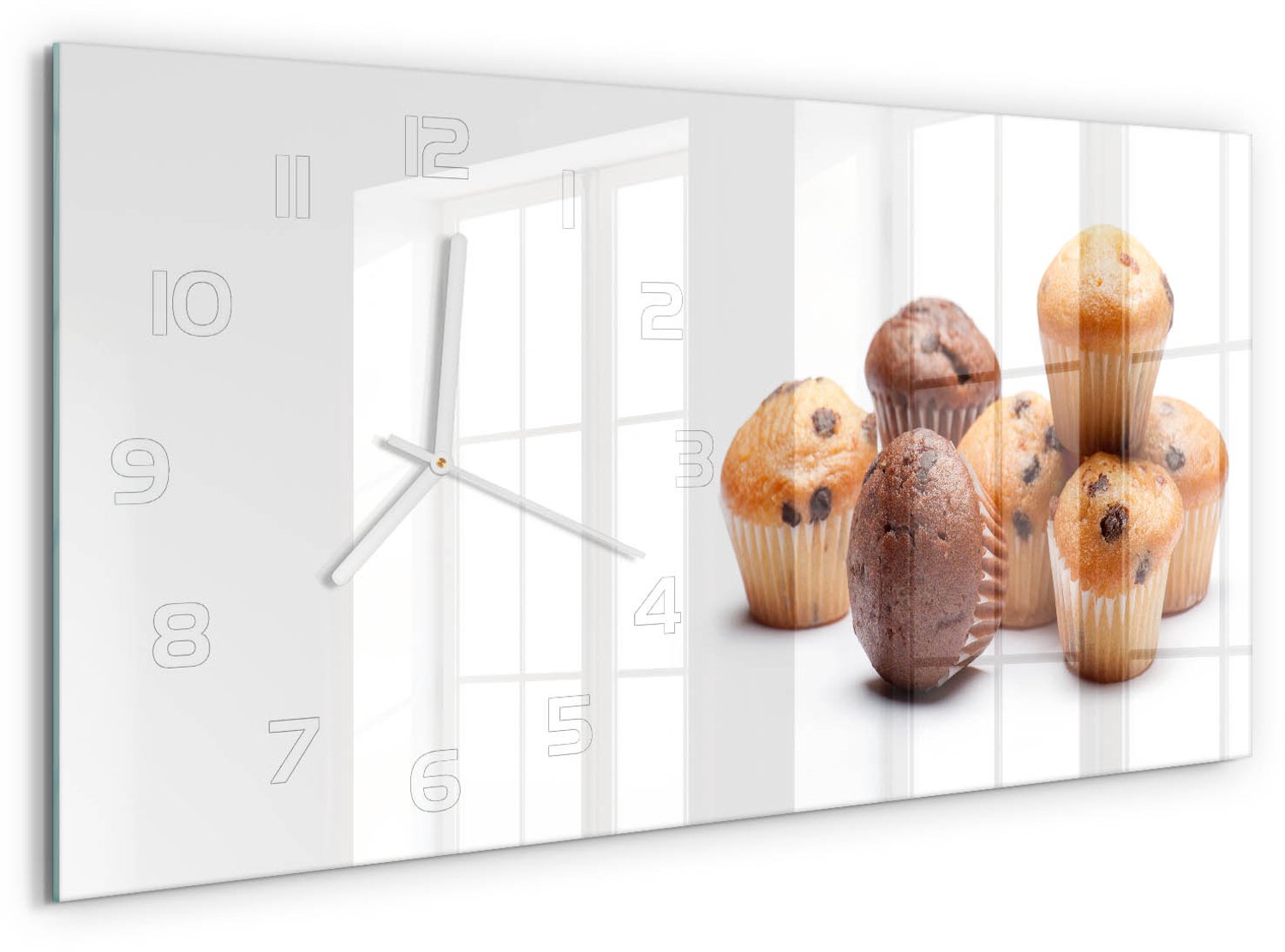TULUP Wandklok - Cupcakes Glazen Klok Met Print - 60x30 cm - Bruin Wandklok Glas Met Motief - Witte handen - Rechthoekige Klok - Wandklok Glas Decoratie - Gekleurde Glazen Klok