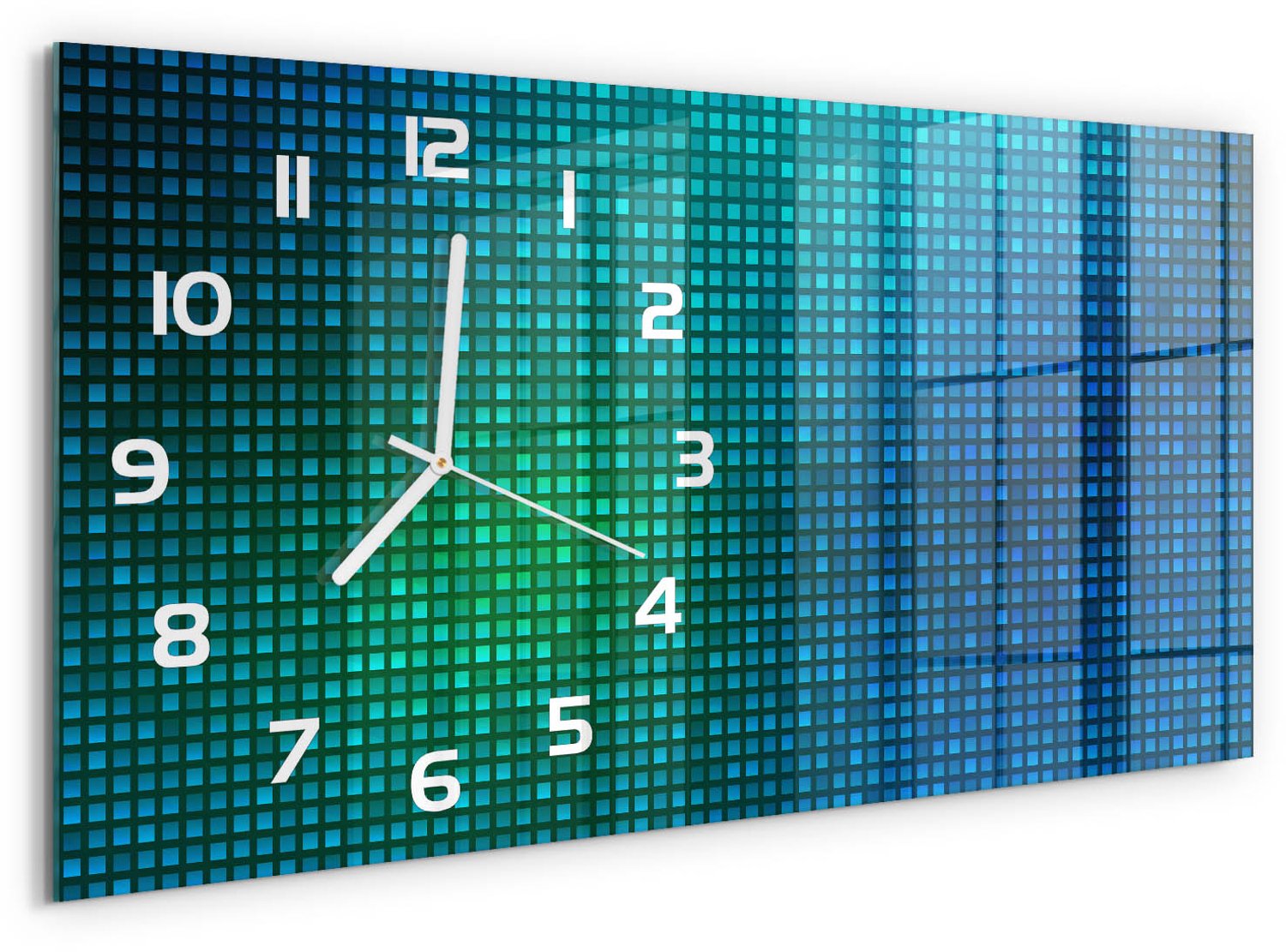 TULUP Wandklok - Abstracte achtergrond Wandklok Glas Decoratie - 60x30 cm - Blauw Gekleurde Glazen Klok - Witte handen - Rechthoekige Klok - Klok Glas Met Opdruk - Moderne Wandklok Glas