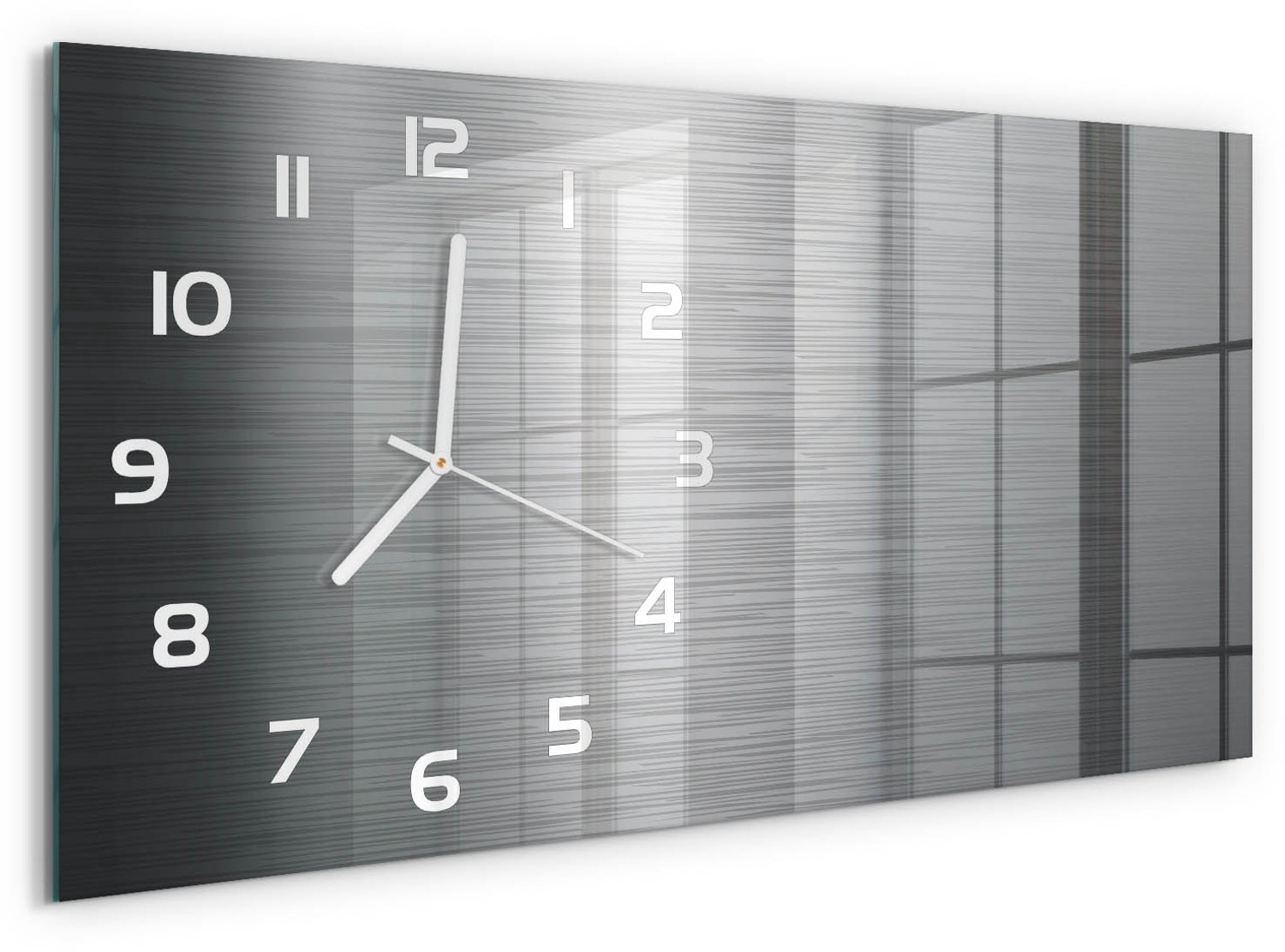 TULUP Wandklok - Metalen achtergrond Moderne Wandklok Glas - 60x30 cm - Zilver Wandklok Glas Decoratie - Witte handen - Rechthoekige Klok - Glazen Wandklok Design - Klok Glas Met Opdruk
