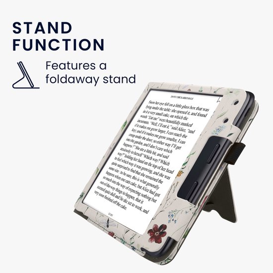 kwmobile e-reader hoesje geschikt voor Kobo Libra Colour hoes - E reader flip case van kunstleer - Ereader cover met stand - Daisy-varens design in wit / geel / groen — afbeelding 2