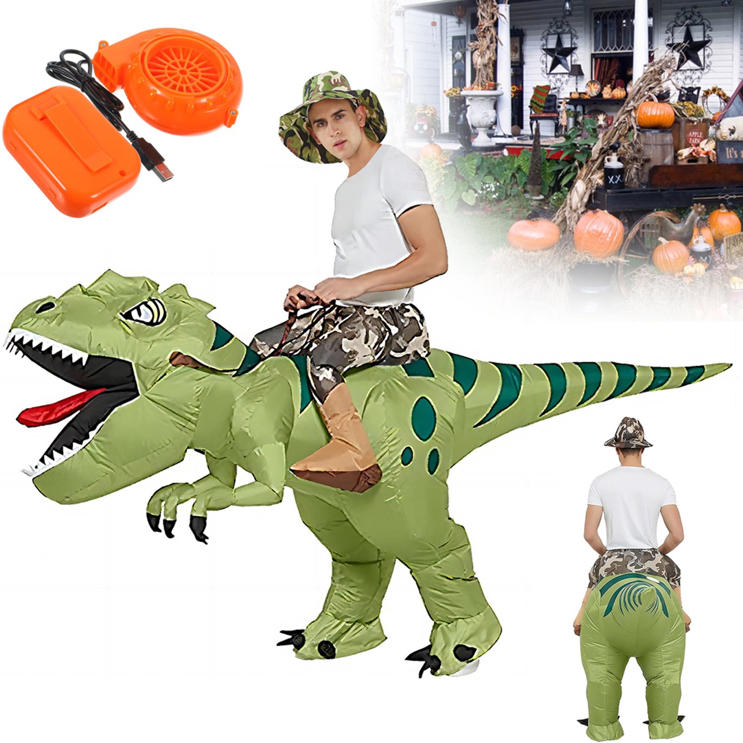 Opblaasbaar T-Rex-Dinosauruspak (Om Op Te Rijden) - Opblaasbaar Dinokostuum - T-Rex-Kostuum Voor Halloween En Kerstmis
