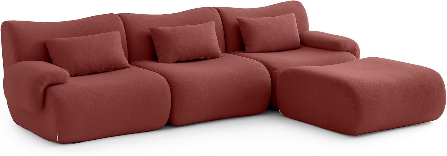 Hoekbank, 3-zits met chaise longue, bouclé-stof, afneembare kussenhoezen (Terracottarood, 3-zits met chaise longue)