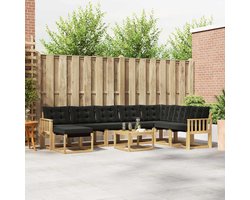 Outdoor sofa set met kussens 9-delig, acaciahout frame, textileen zitting, wit en zwart