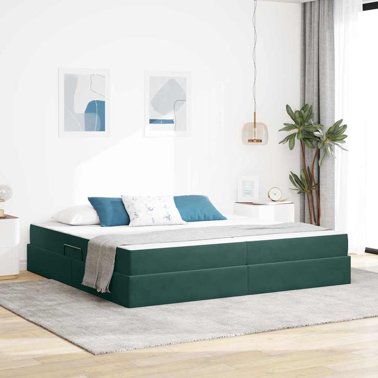 Opbergbed met matras slaapkamer modern donkergroen 200 x 200 cm