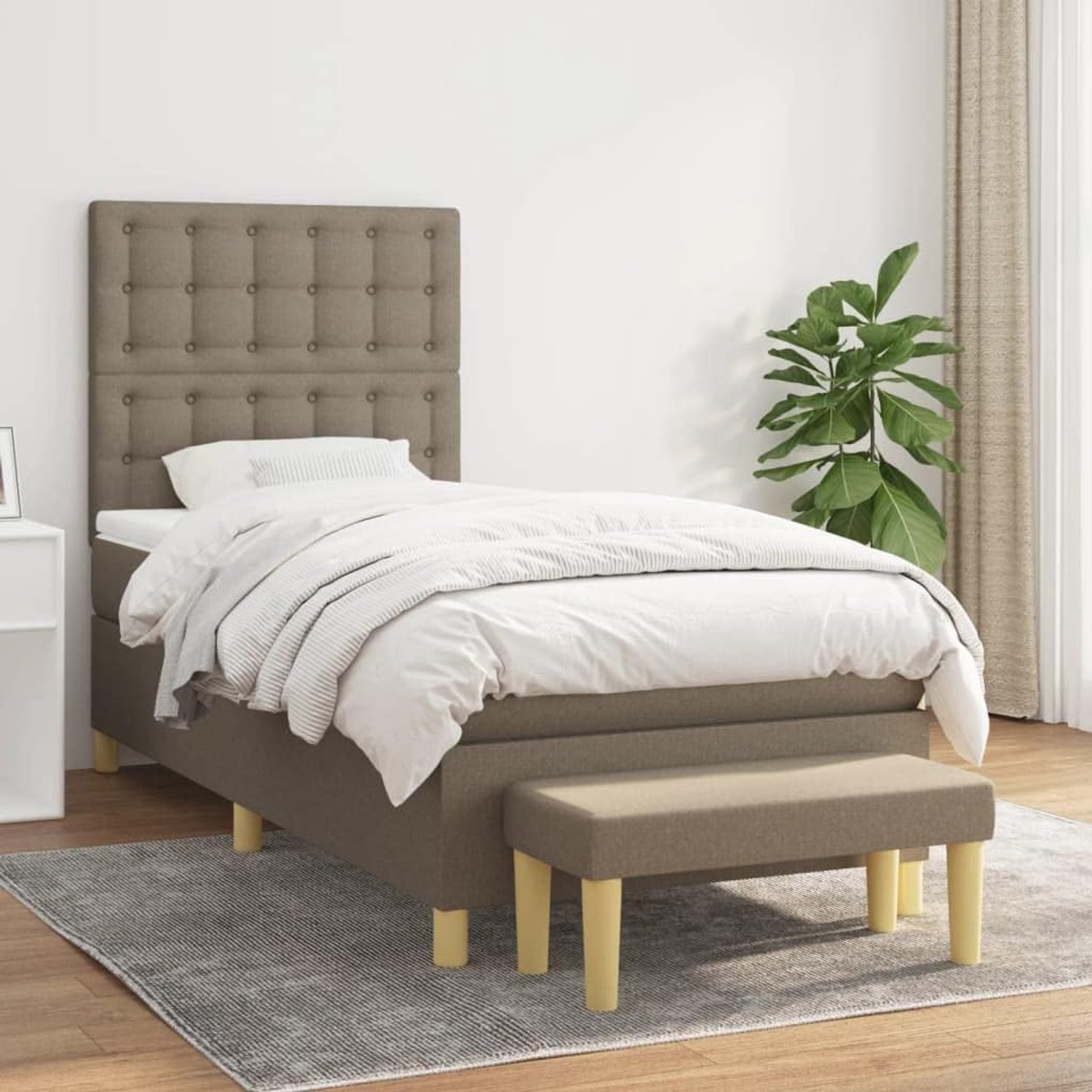 Stof Verstelbaar hoofdbord Boxspringbed Taupe 90x200 cm