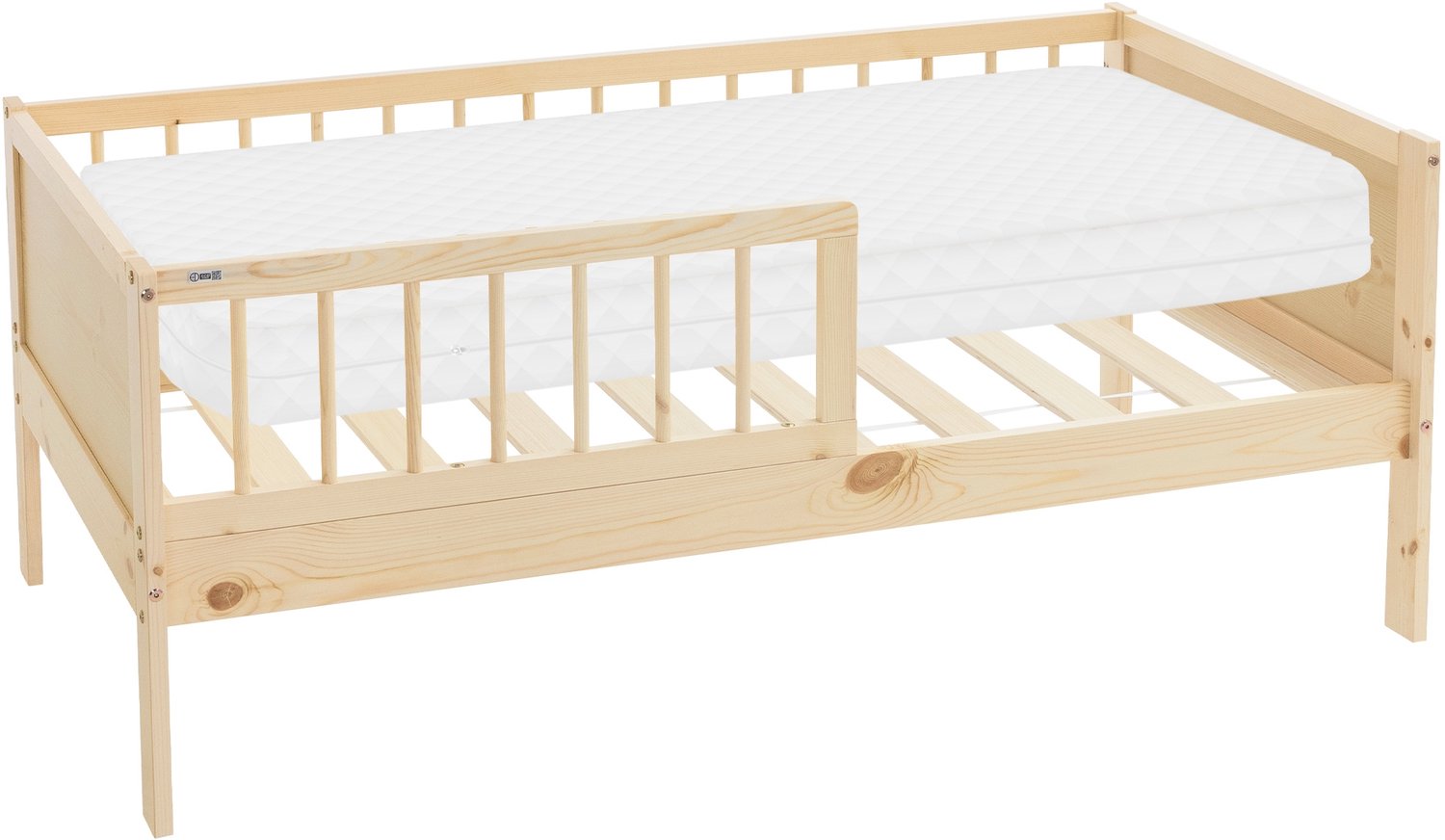 ML Design huisbed serie kinderbed 70x140 cm naturel met dak lattenbodem en koudschuim matras massief grenenhout stabiel houten speelbed voor meisjes en jongens junior bed met valbeveiliging vloerbed in voor kinderkamer