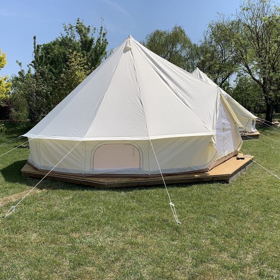 5m 900D Oxford Bell‑tent Luxe Glamping Tent Off‑wit met Schoorsteenopening — afbeelding 2