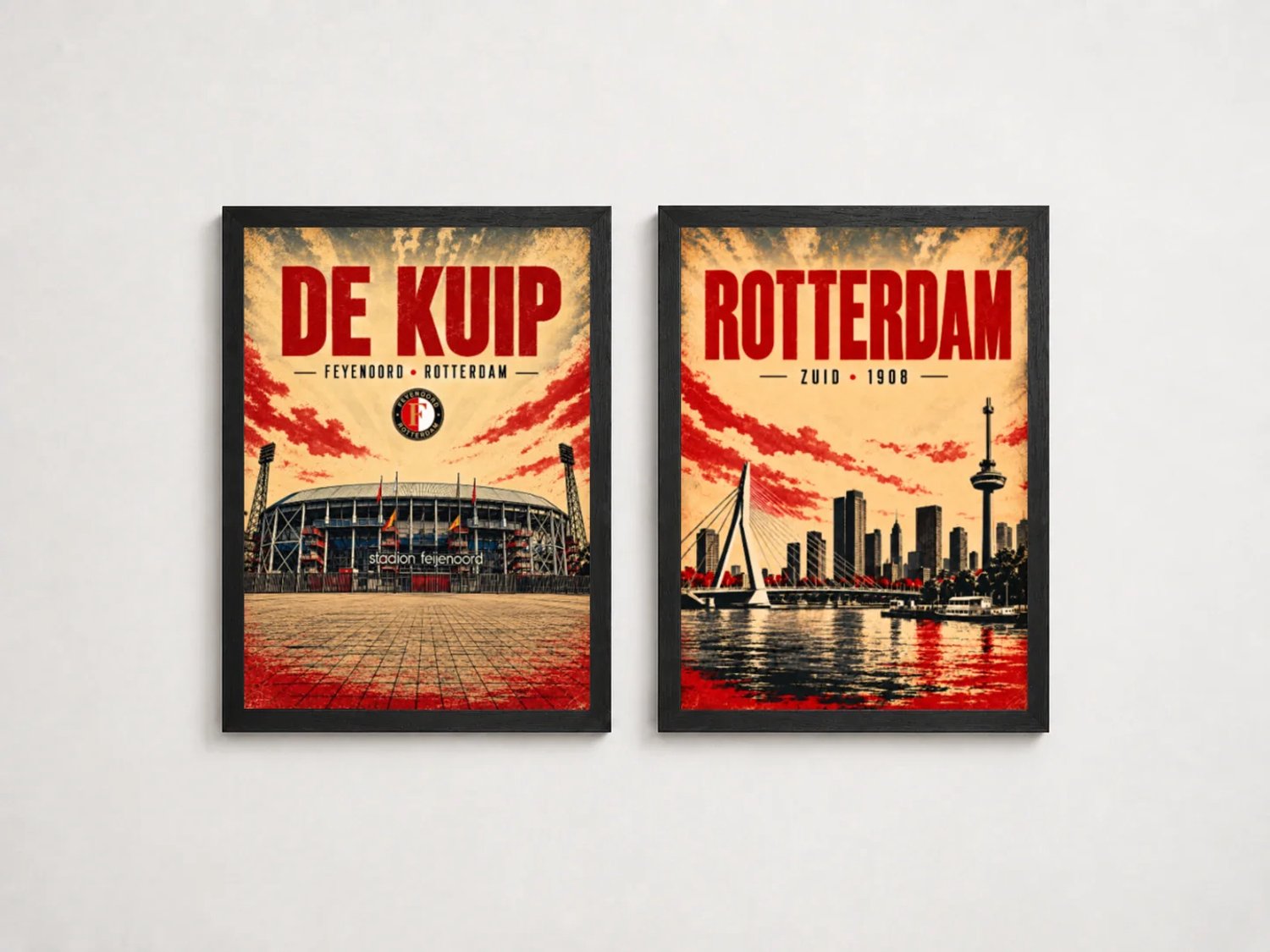 Feyenoord Tweeluik Poster | De Kuip & Rotterdam | Inclusief 2 Zwarte A4 Lijsten