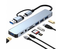 USB-C Hub - HDMI Poort - 4x USB-A - 2x SD/TF kaartlezer - 1x USB-C - 1x 3.5mm Aux - Docking Station - Inclusief Converter - Geschikt voor Macbook Pro / Air / Windows / Universeel