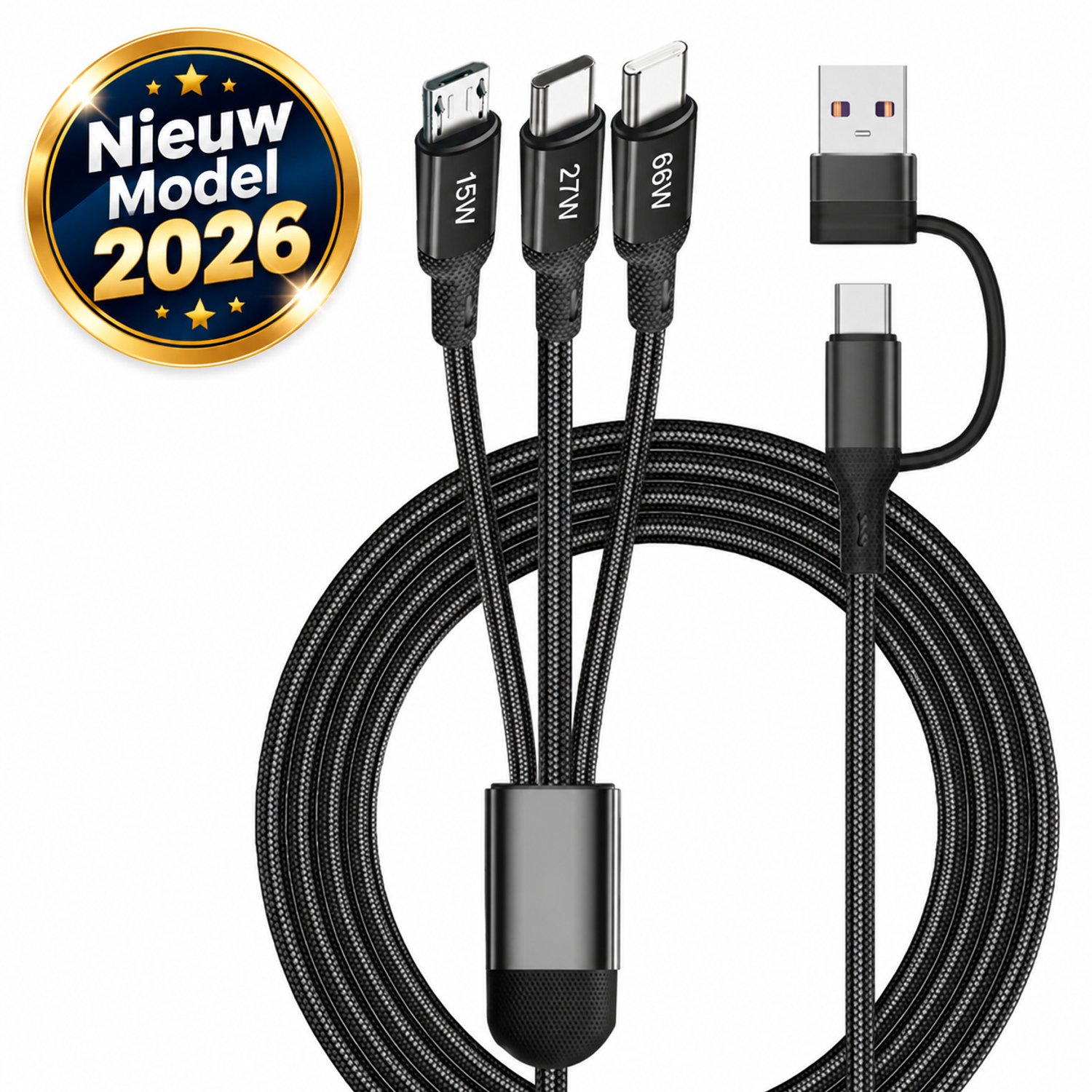 Bol.com De Beste Gadgets 6-in-1 Oplaadkabel 66W – USB-C & USB-A naar USB-C, Lightning & Micro USB – 3-in-1 Snellader Kabel – Fas... aanbieding