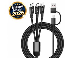 De Beste Gadgets 6-in-1 Oplaadkabel 66W – USB-C & USB-A naar USB-C, Lightning & Micro USB – 3-in-1 Snellader Kabel – Fast Charge – Gevlochten – 1,2 Meter – Zwart