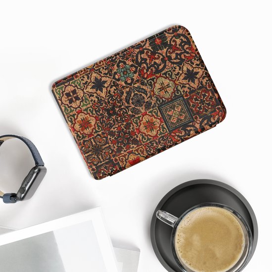 kwmobile e-reader hoesje geschikt voor Kobo Clara BW / Colour hoes - E reader flip case met magnetische sluiting - Ereader cover - Tegelmotief design in bruin / blauw / rood — afbeelding 3