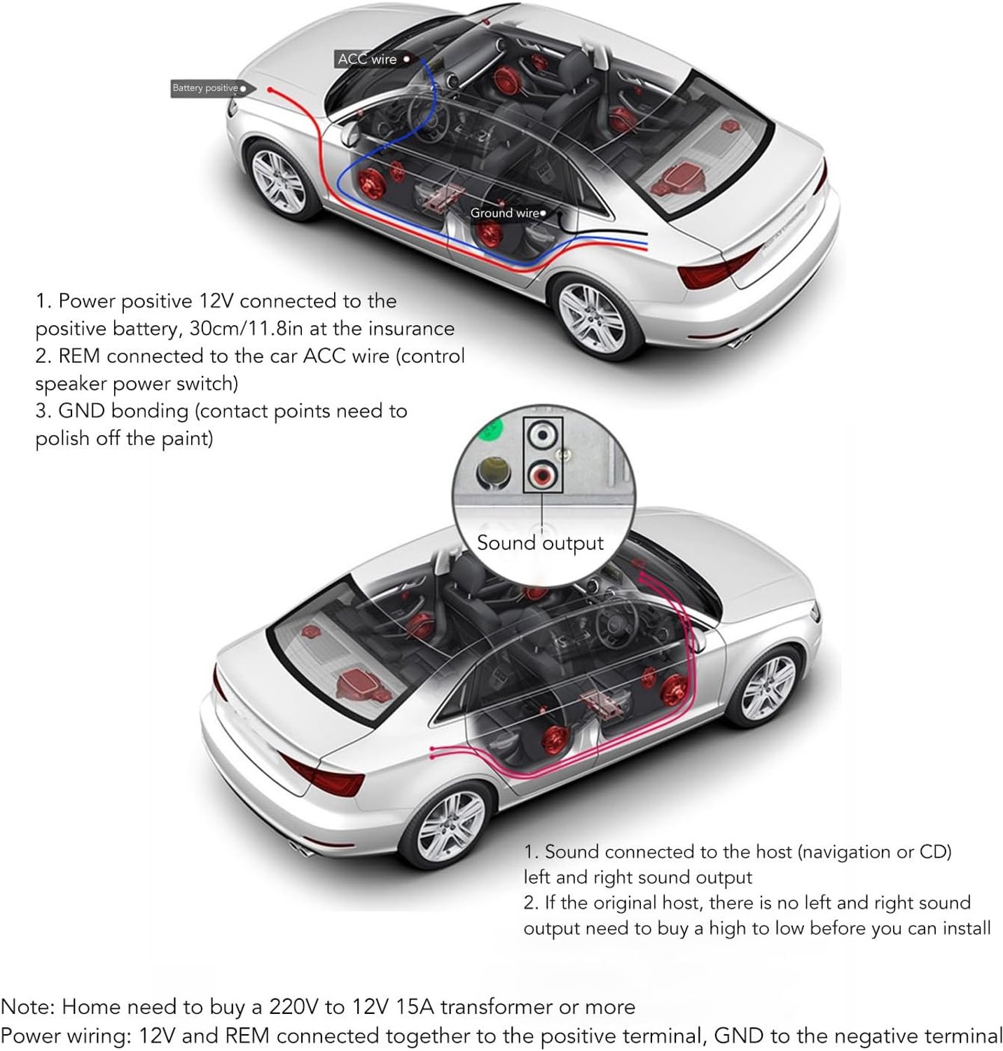 Aluminium Autoversterkerbord 1000 W Hoog Vermogen, Snelle Warmteafvoer, voor Auto 12 V Voeding