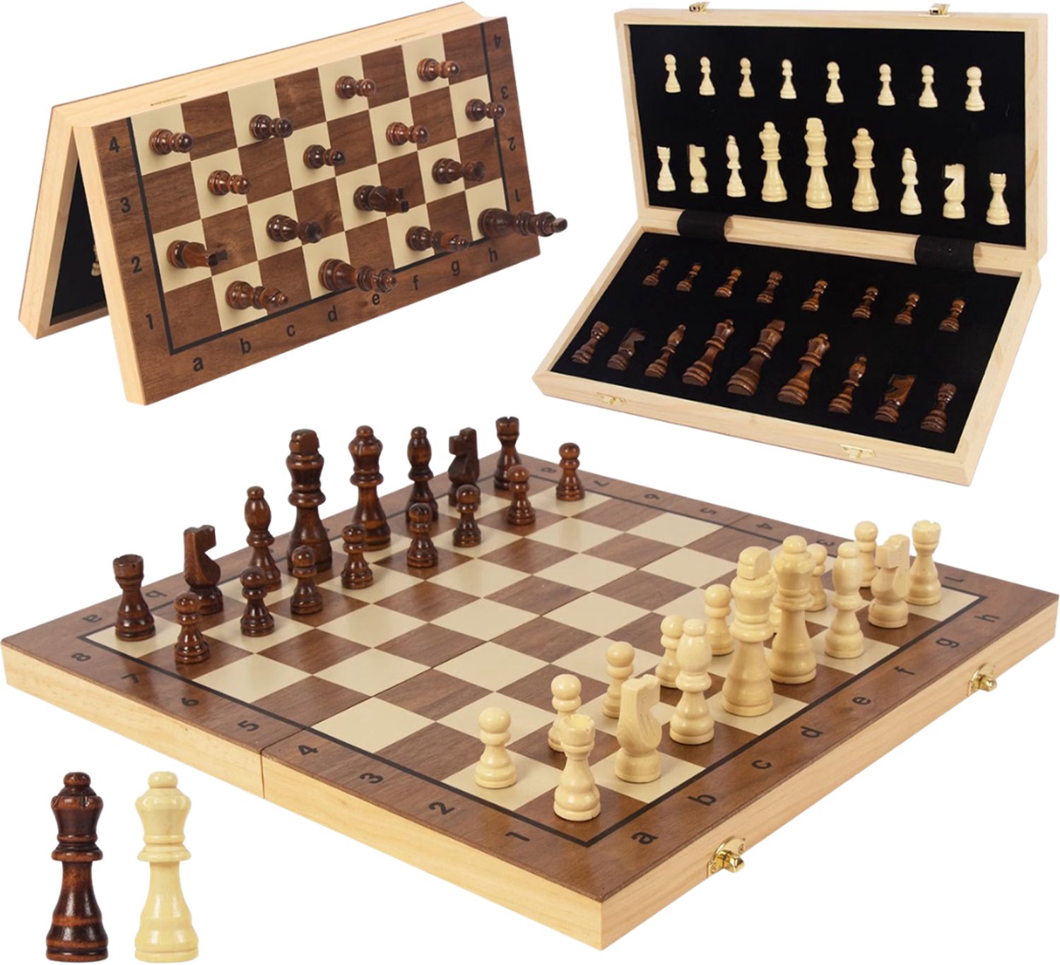 Verte - Magnetisch Schaakbord - Houten Schaakspel Voor Volwassenen En Kinderen - Opvouwbaar Schaakbord - 40 X 40 Cm - Draagbare Schaakset - Notenhout En Dennenhout - Bruin - Groot - Opvouwbaar
