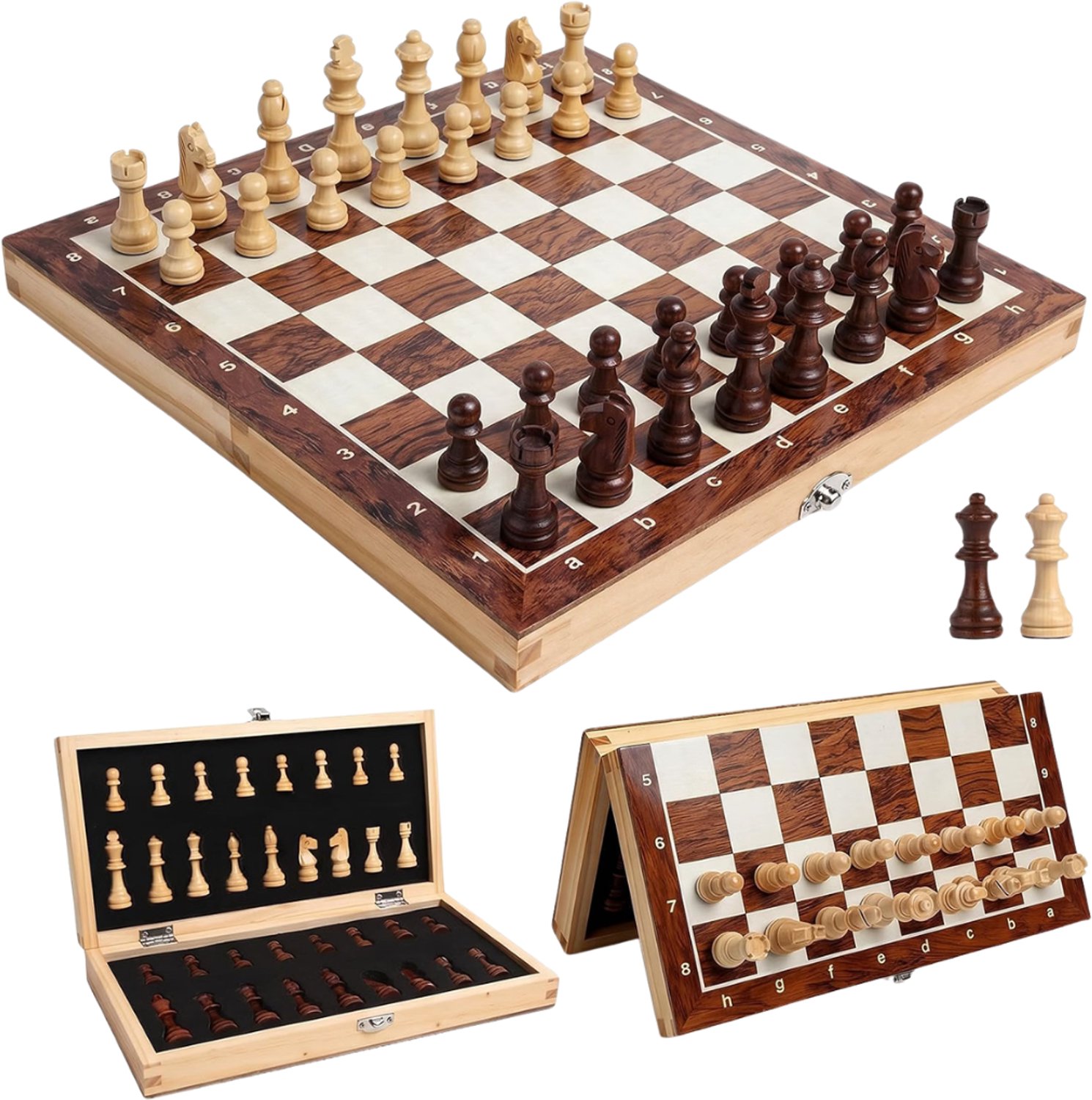 Verte - Magnetisch Schaakbord - Houten Schaakset Voor Volwassenen - Draagbaar Schaakbord - Opvouwbaar - Voor Beginners - Op Reis - Schaakstukken Met Draagbaar Opbergbord