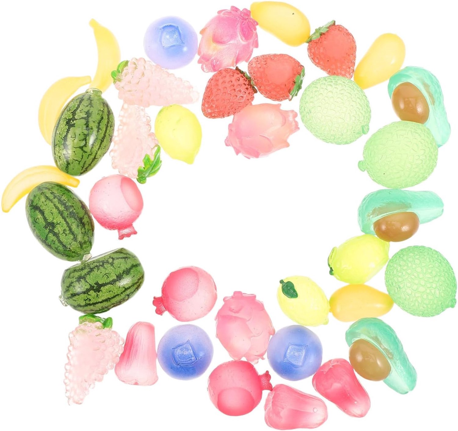 36 Stuks Delige Mini Harsfruit Figuurtjes Glow in The Dark Decoratief Kunstfruit voor DIY Micro Landschap Creatieve Zelfbouw Kleine Fruitversieringen voor Knutselprojecten