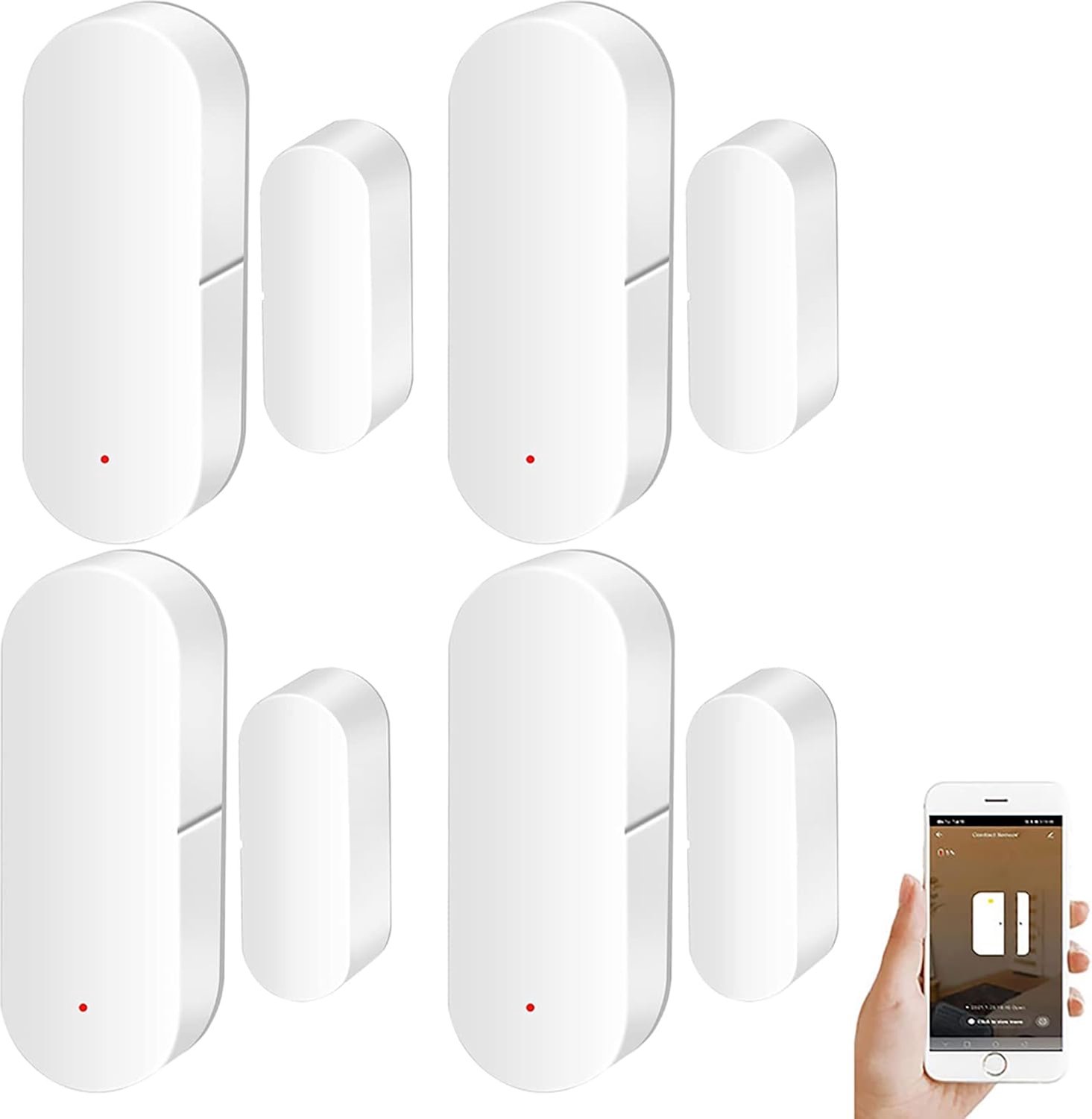 Deurraamsensor: Smart Tuya deursensor app realtime waarschuwingen, draadloze wifi-raamcontactsensor voor huisbeveiliging en slimme domotica, ondersteuning voor Alexa Google Assistant (4-pack)