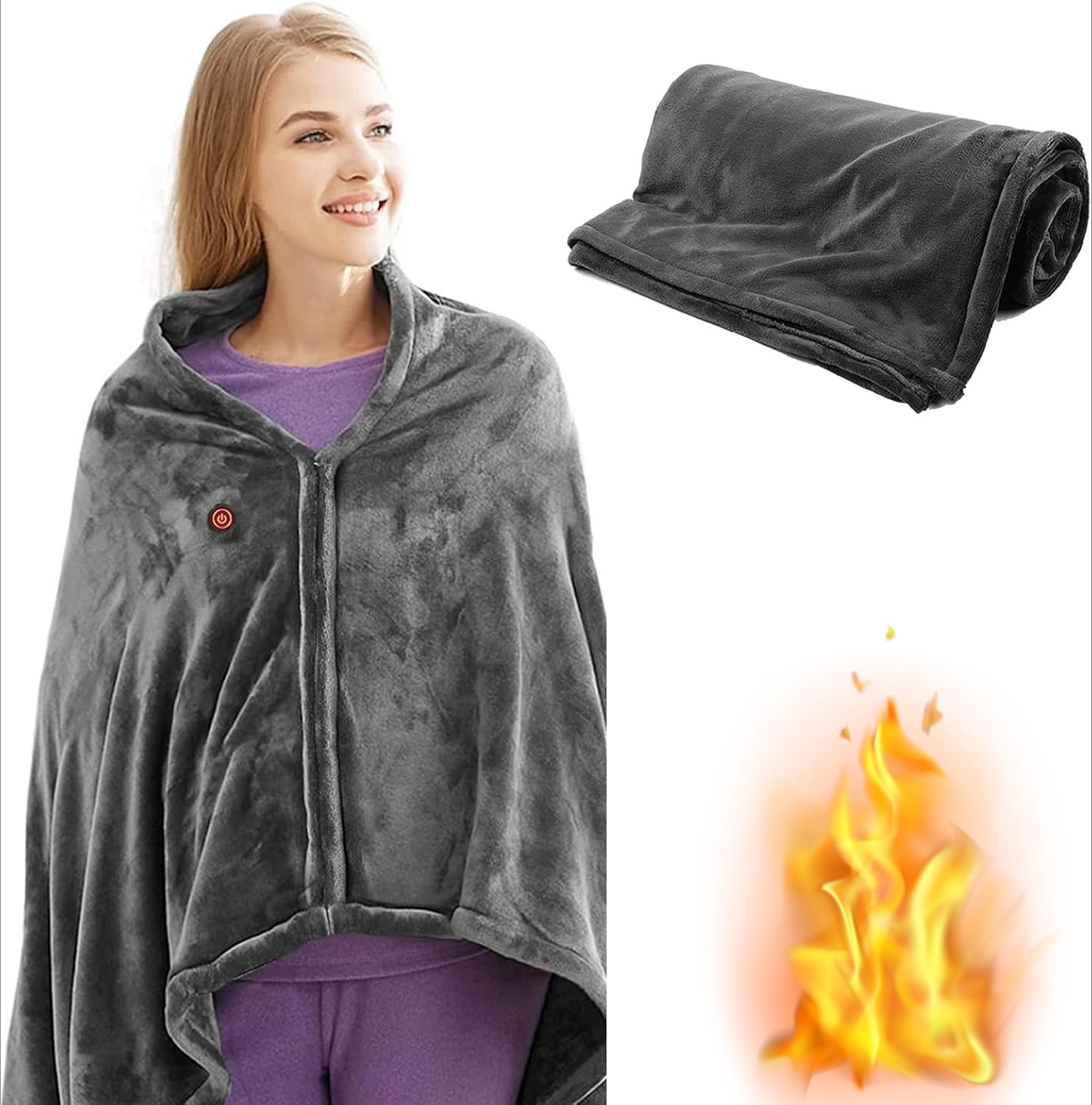 Verwarmde Hoodie Deken - Fleece Deken Hoodie 150x80cm - Blanket Hoodie met 3 Standen - Warmtedeken 1 Persoons - Warmte Poncho - Hitte Deken