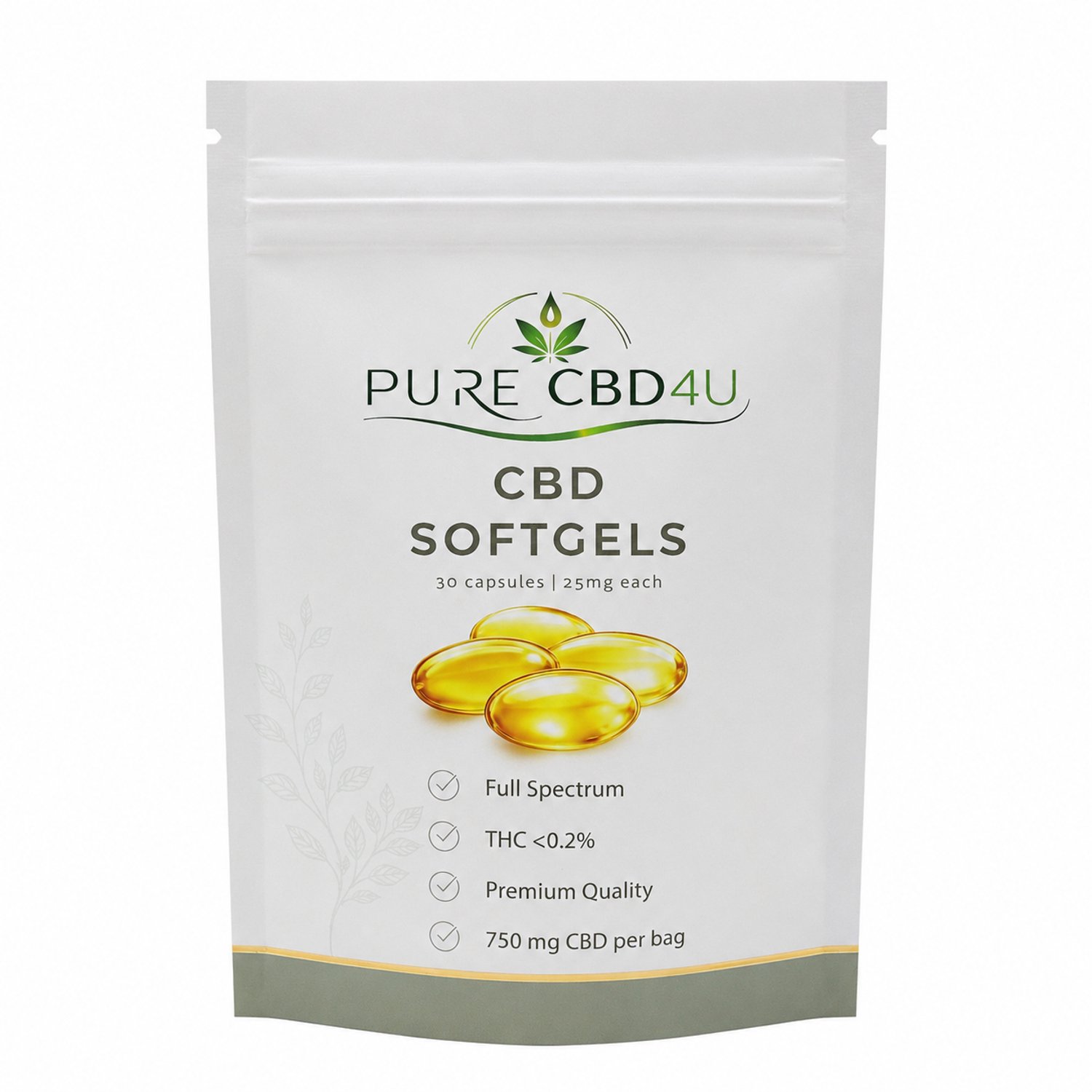 PureCBD4U CBD Softgels 25 mg – Full Spectrum CBD – 30 Capsules