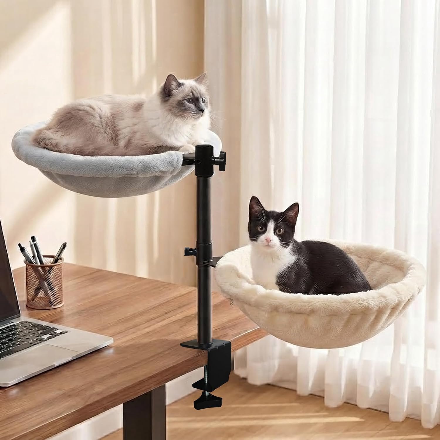 2 kattenbedden, 360 graden draaibaar en in hoogte verstelbaar, kattenmand, kattenhangmat om te slapen, kattenhangmat, bed tot 28 kg, voor thuiskantoor