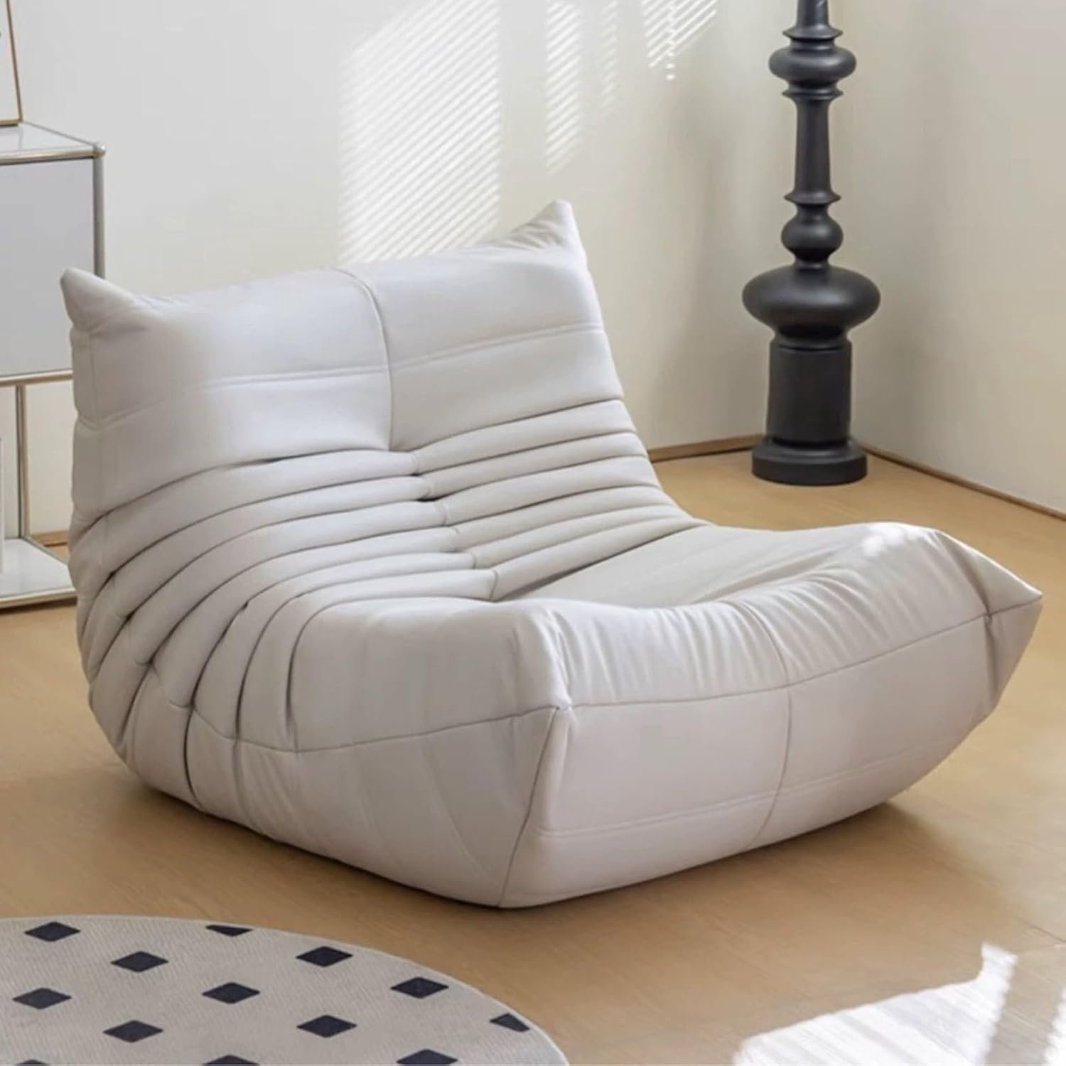 Loungestoel, Togo-Stijl Zitzak Met Ergonomische Lendensteun, Gigantische, Flexibele Eenpersoonsbank/Vloerstoel Voor Woonkamer, Slaapkamer, Kantoor, Beige Suède A,90 x 93 x 70 cm