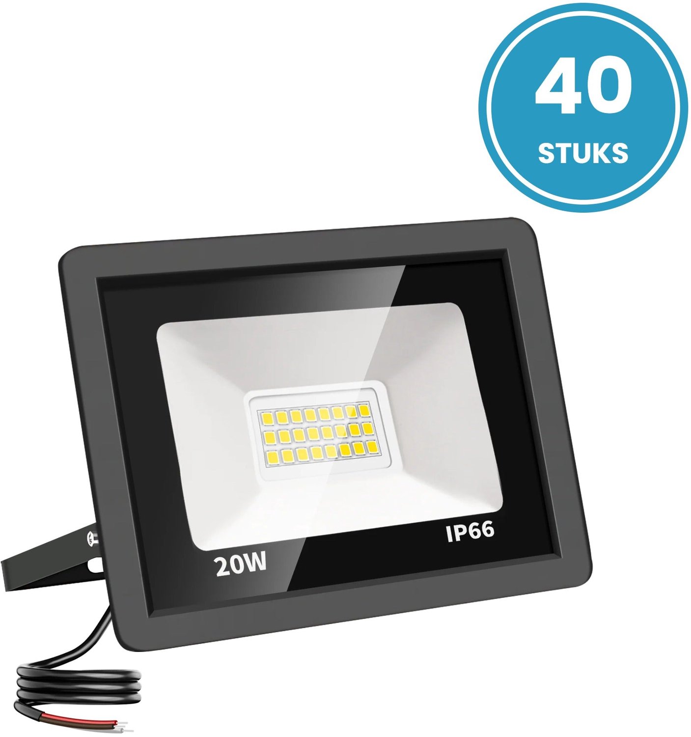 LED Schijnwerper 20W - 2.000 lm - Daglichtwit 6000K - 120° Breedstraler - IP66 - Buitenlamp & Gevelverlichting - Set van 40 - 2 jaar garantie