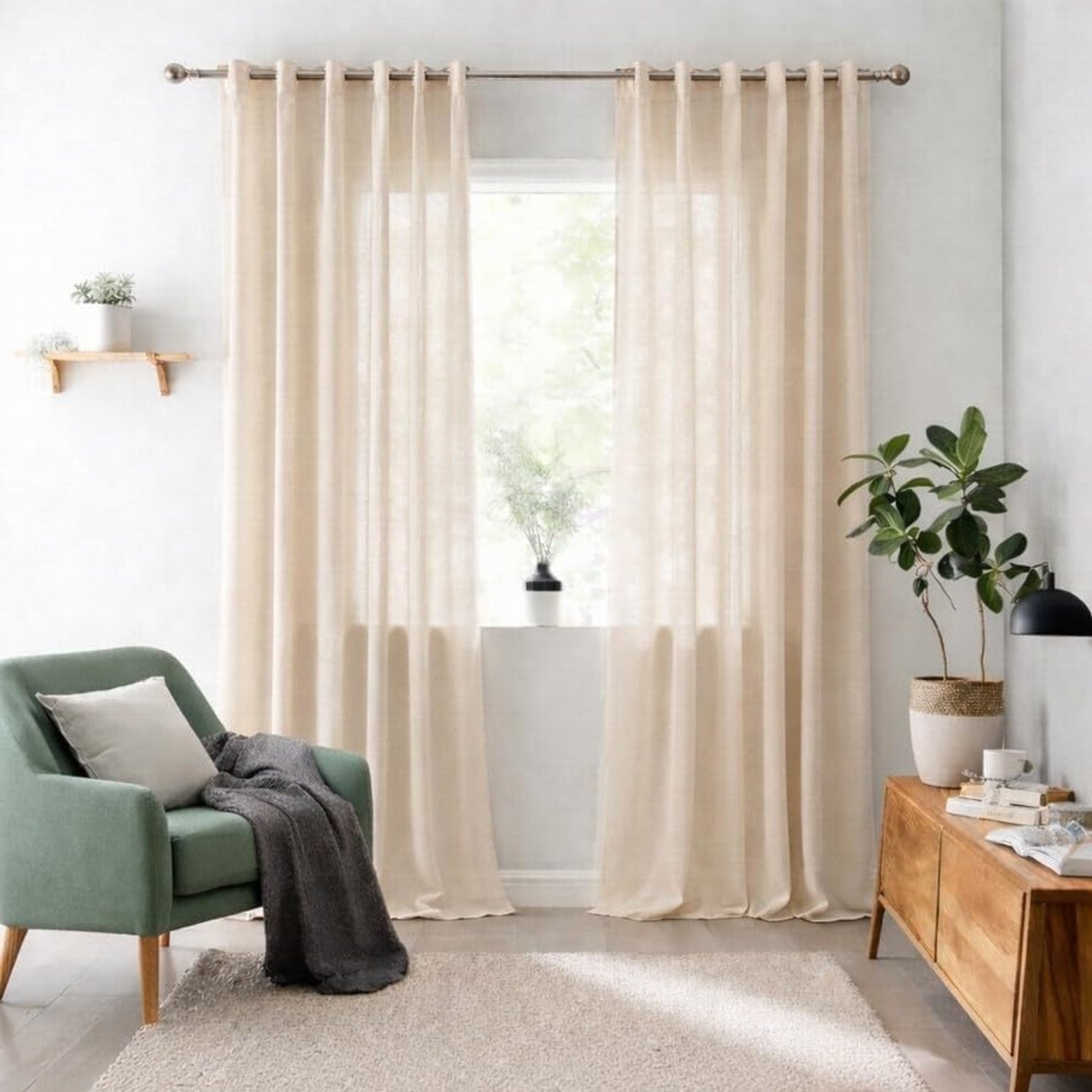 Gordijn met Linnen Effect, Gordijn voor Woonkamer, Slaapkamers, enz. Modern Draperieën met lusjes en band voor Ramen en Deuren. Maat XXL! I Ringen Beige, 140 x 300cm