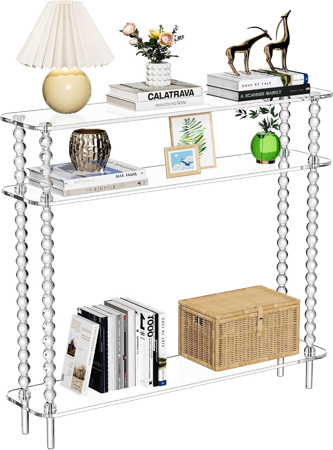Consoletafel, smal, 3-laags lange entreetafel met opslag, moderne salontafel uit het midden van de eeuw, instaptafel voor woonkamer, hal (helder, 39,4 "× 9,4 "× 35,4 cm)
