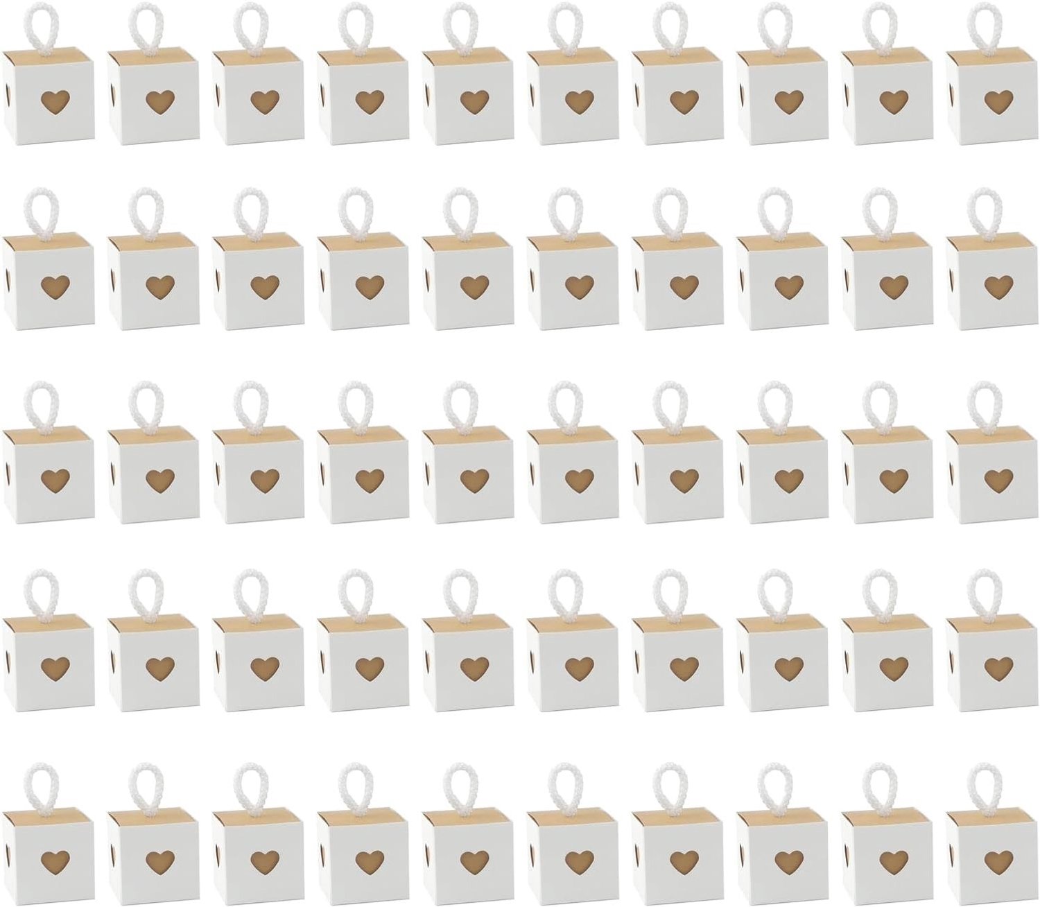 Kleine Geschenkdozen - Bruin + Wit - 5,5 x 5,5 x 5,5 cm - Kraftpapier met Hartontwerp - Voor Bruiloften en Feesten