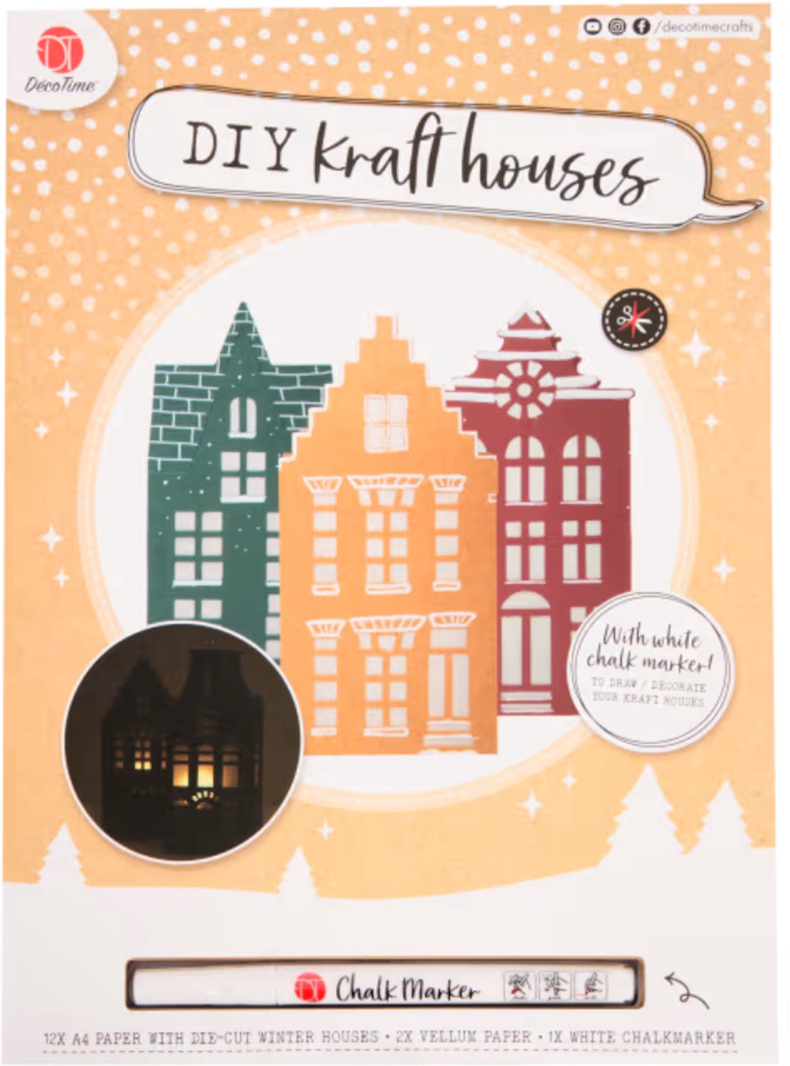 DécoTime kraftpapier set - Kerst Huisjes knutsel pakket - Kerst