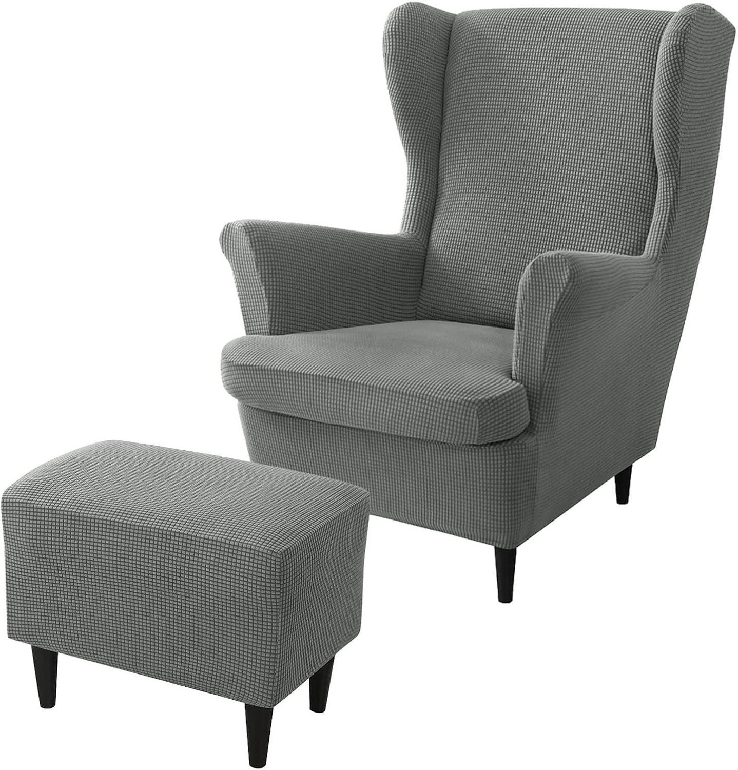 Zitkamer Wing Chair Covers, Wasbare Wingback Stoelcover en Poefhoes met Elastische Band, Beschermende Bekleding voor Relaxfauteuils en Meubels