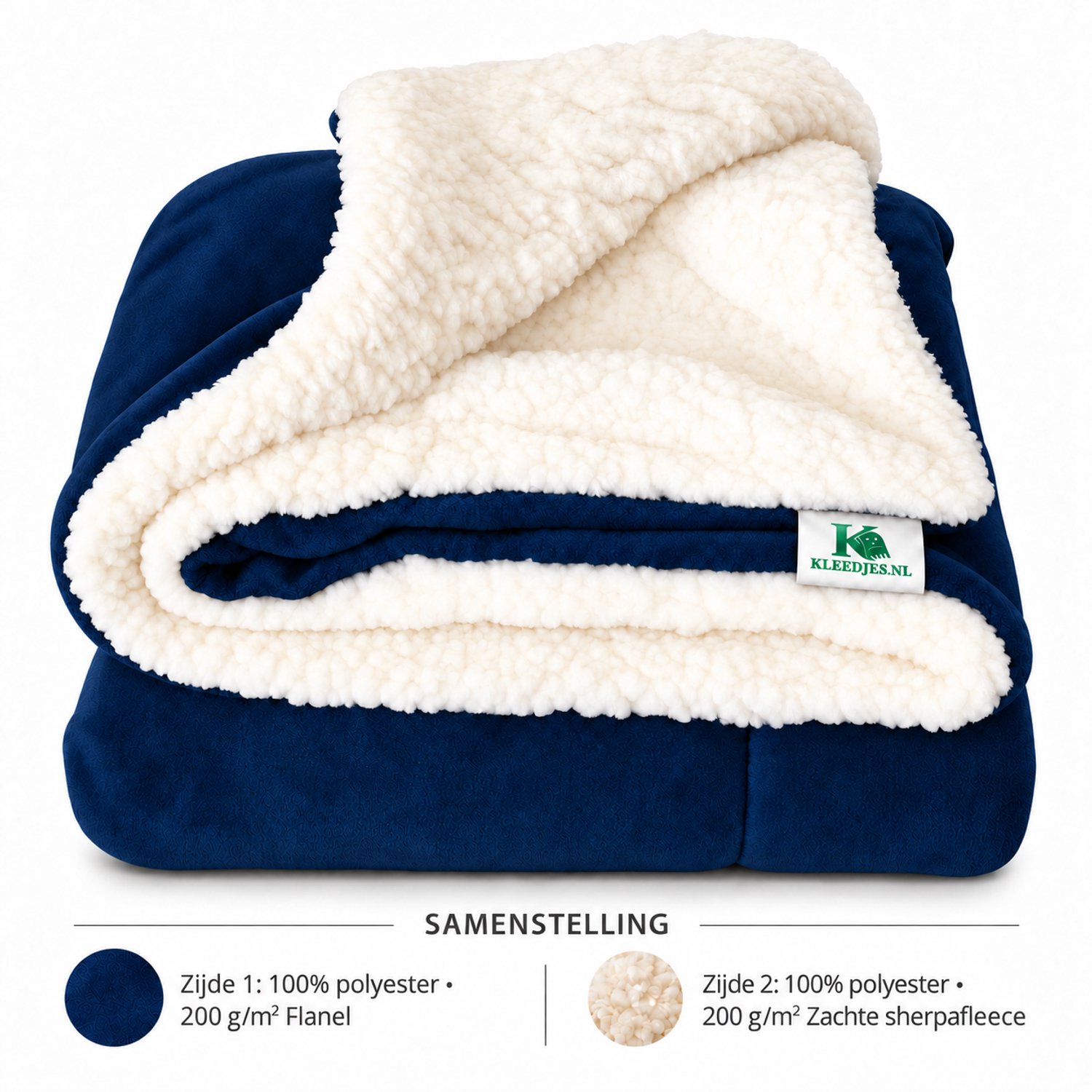 Kleedjes.nl Wolken fleece deken 150x200 cm – Luxe, extra zacht & warm – Plaid Voor bank en bed – Blauw