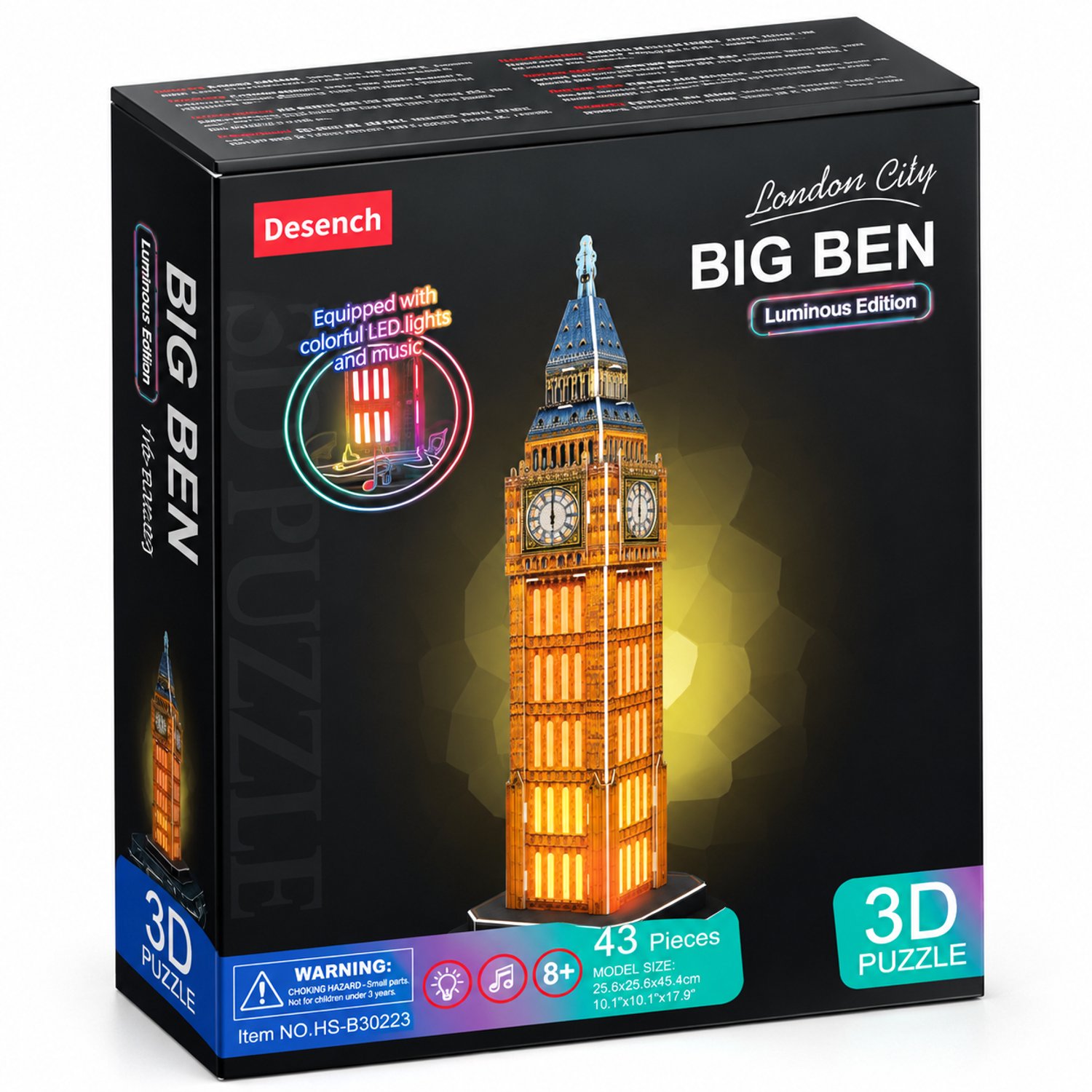 JN® 3D Puzzel Big Ben – LED Verlicht – 43-delig Bouwpakket – 8+