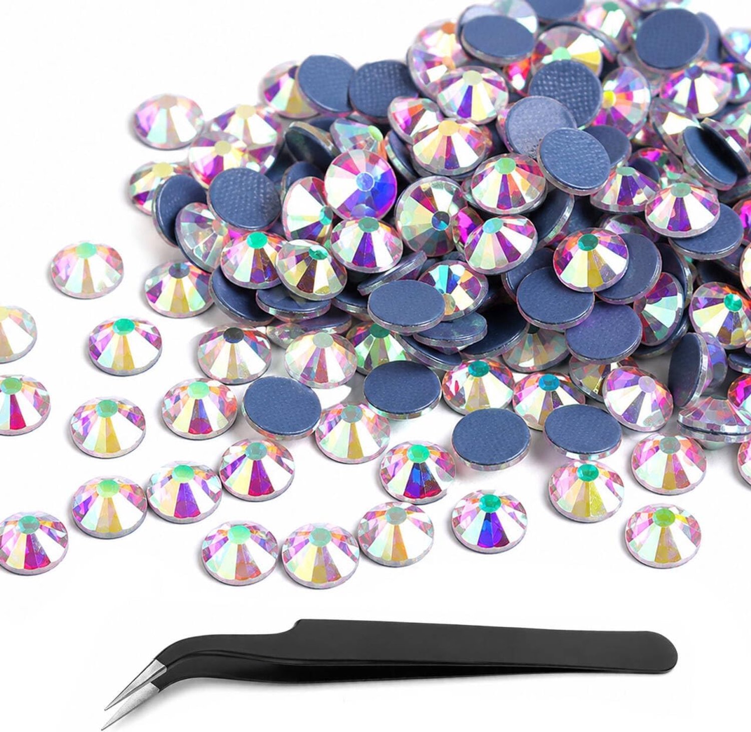 Stras, 1440 stuks platte achterkant kristallen strass voor handwerk decoratie DIY kristal AB, SS16, 3,8-4,0 mm, met pincet