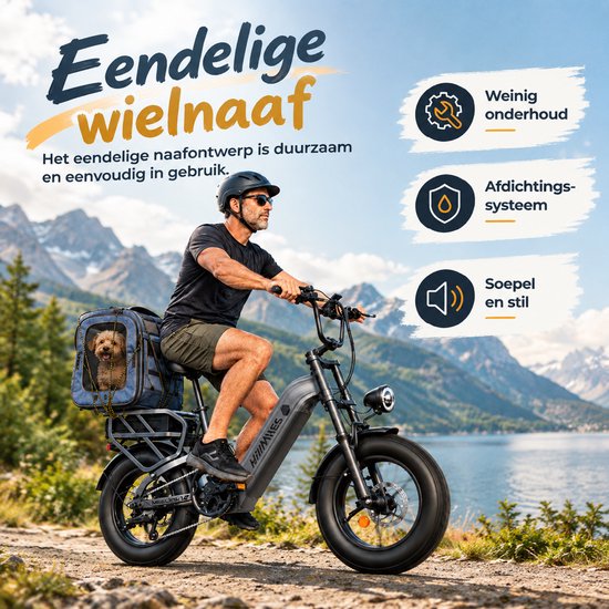 HillMiles MileLink 1 elektrische fiets 250W, 65Nm, begrensd tot 25 km/u, dubbele accu 48V 18+22,5Ah, 50° stuurdraaihoek, brede banden, hydraulische remmen en zware achterdrager voor lading, geschikt voor stad en terrein, Groen — afbeelding 5