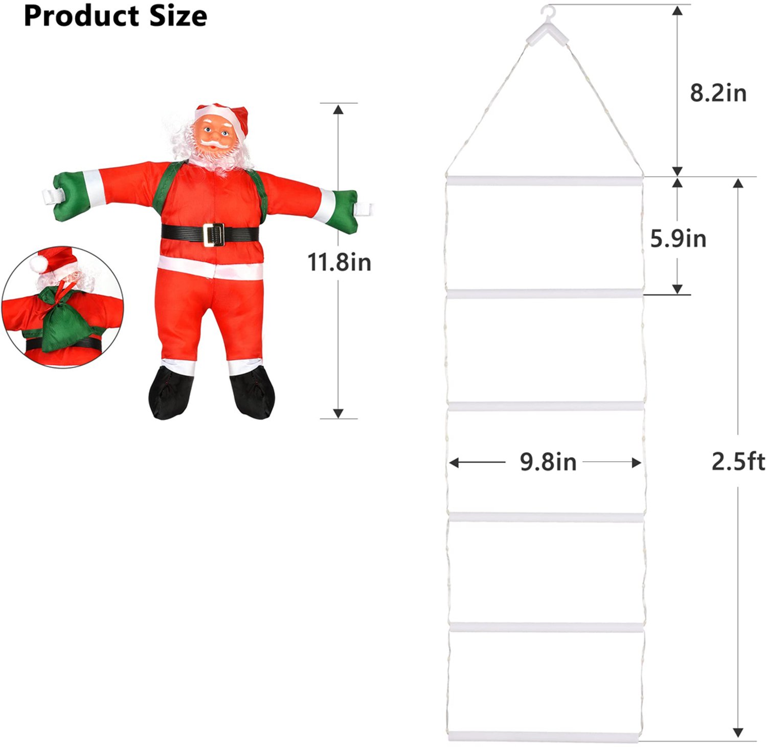 LED Kerstladder Verlichting met Kerstman - Timer Geheugenfunctie - 8 Lichtmodi - 75cm - Warm Wit Licht - Voor Raam Deur Kerstboom Trap Terras - Binnen Buiten Kerstdecoratie – foto 5