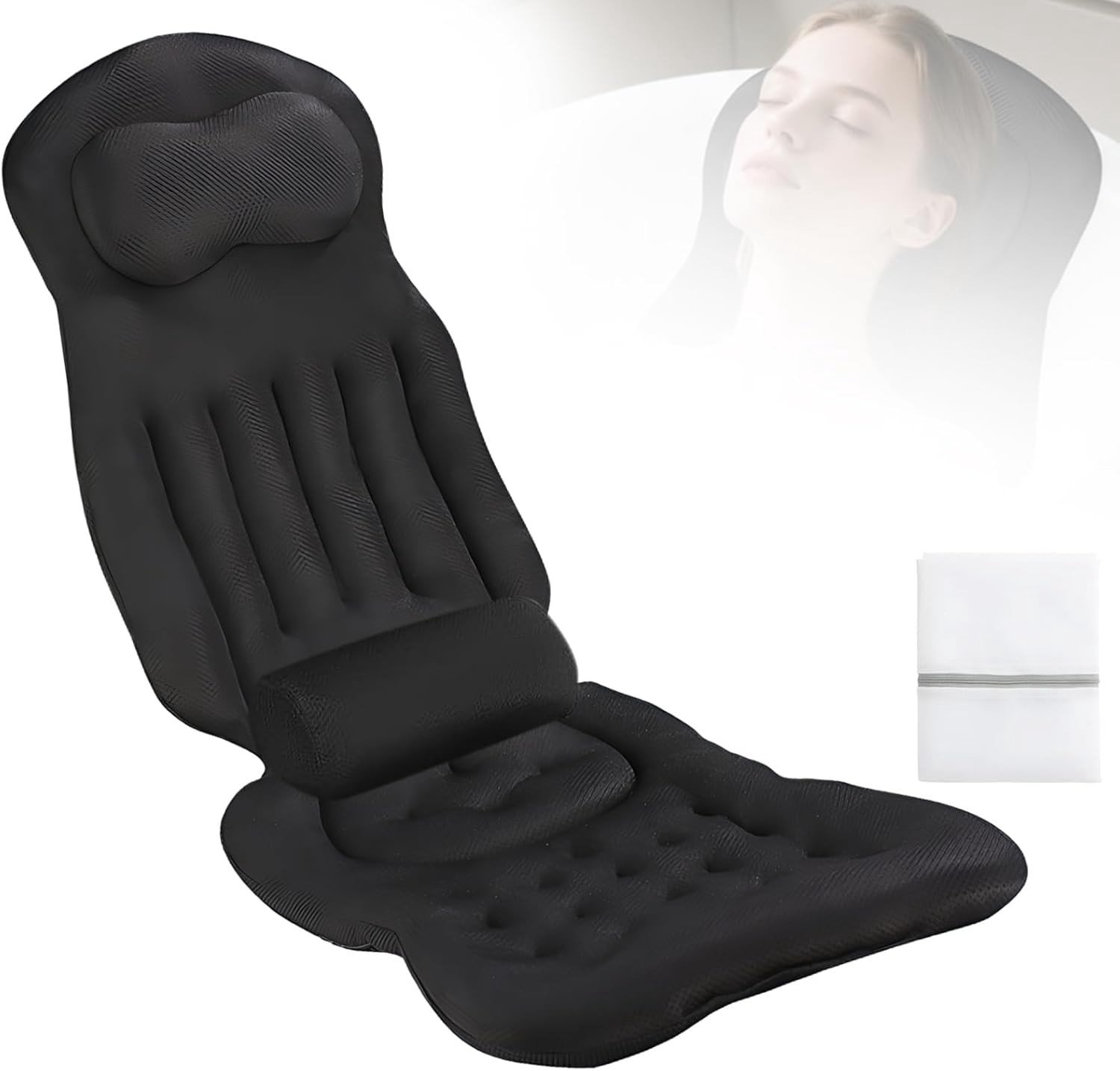 Comfortabele Badkussen met Nek- en Lendensteun - Antislip Suction Cups en Ophanghaak (Zwart) voor Ontspanning en Wellness