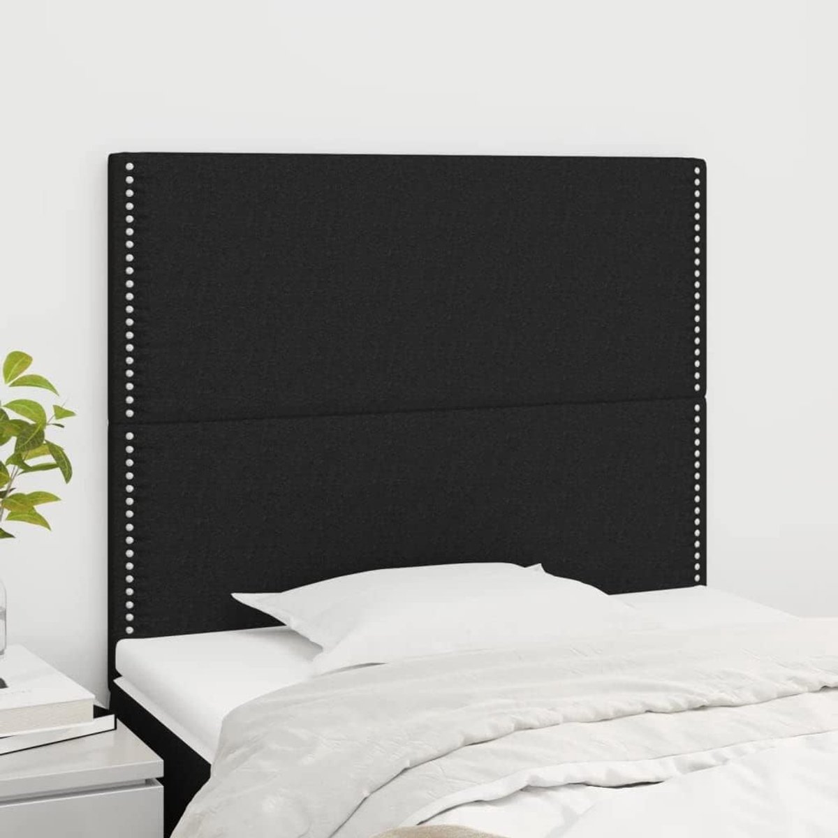 Hoofdeinde voor bedframe 90 cm breed, gevoerd hoofdeinde van stof, in hoogte verstelbaar 118/128 cm, zwart